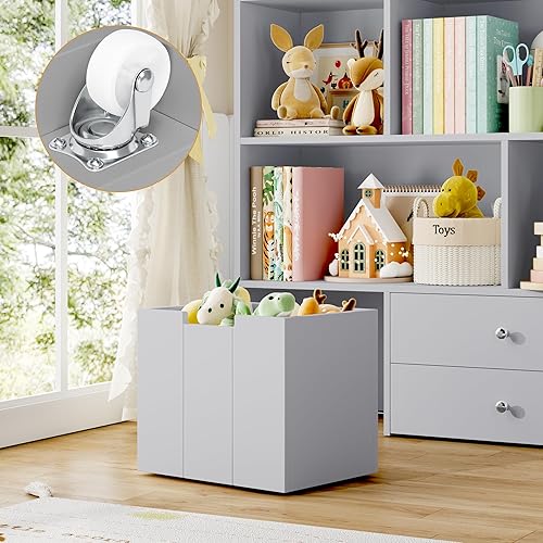 Miniatura 6 de FINETONES Organizador de almacenamiento de juguetes, estantería grande para niños con 4 cajones y 7 cubículos, organizadores de juguetes y