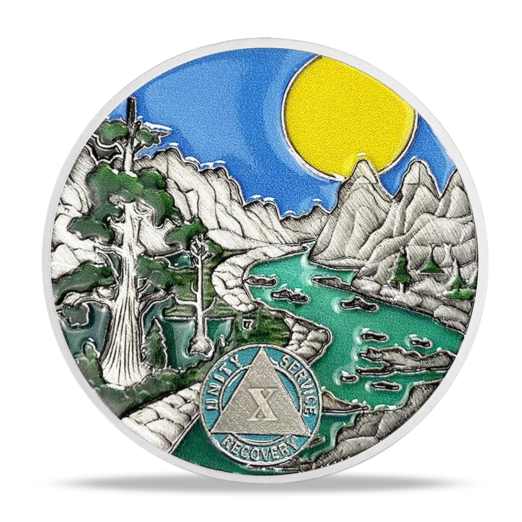 25 Year Sobriety Coin Gifts | River and Forest AA Coin - HA AA Chip Medallion with Serenity Prayer | Narcotics Alcoholics Anonymous Gifts for Anniversary Month & Year for Men & Women in Recovery