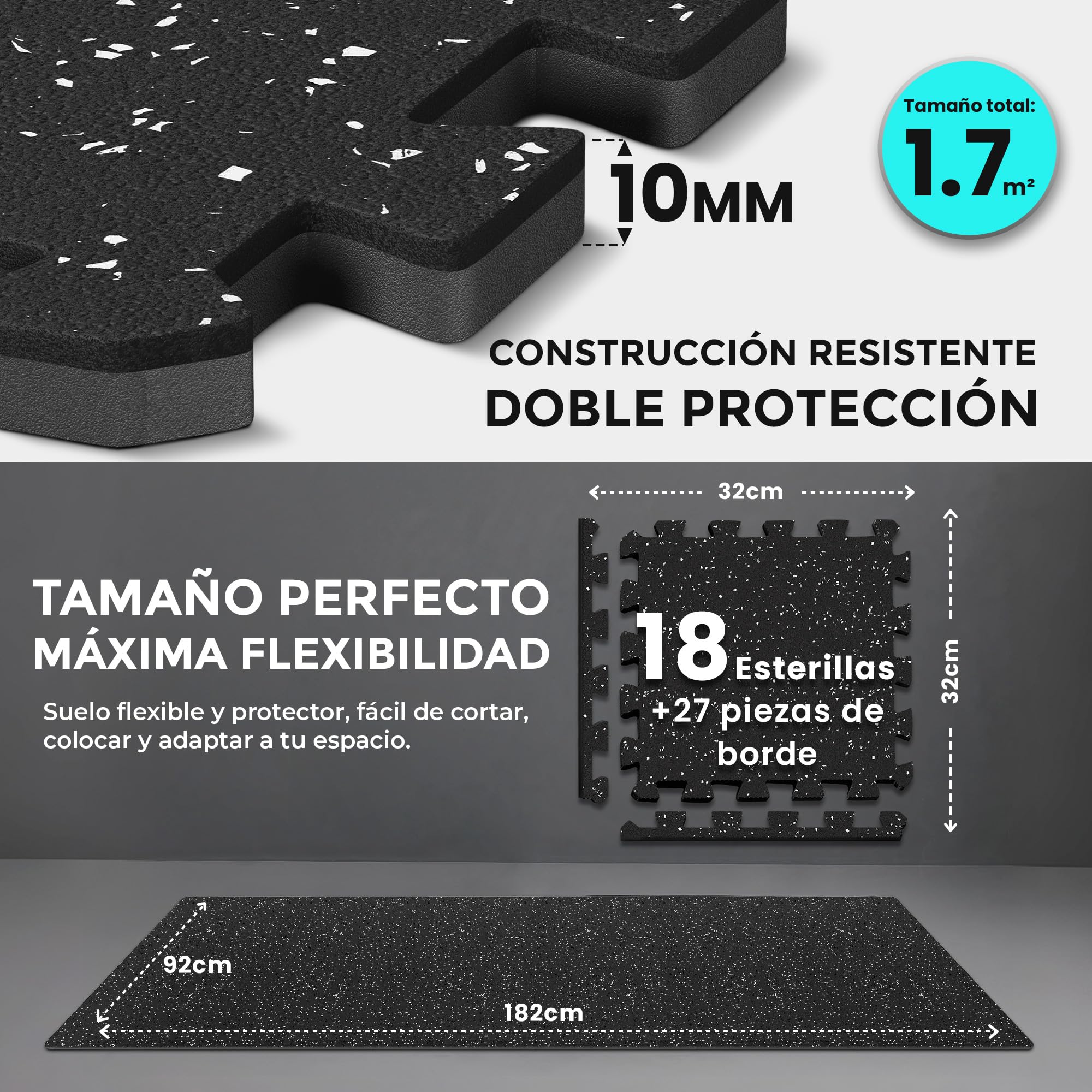 bemaxx Esterilla Fitness Suelo Gimnasio Caucho – Set de 18 Alfombras Puzzle Protector Suelo de Goma, Colchoneta Gimnasia Ejercicio en Casa, Espuma Tatami Deporte Alfombrillas Pesas Gym Garaje Piscina