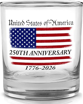 Rogue River Tactical 250th Anniversary America Patriotic Veteran Old Fashioned Glass Gift For Patriot USA Flag 1776-2026 Semiquincentennial