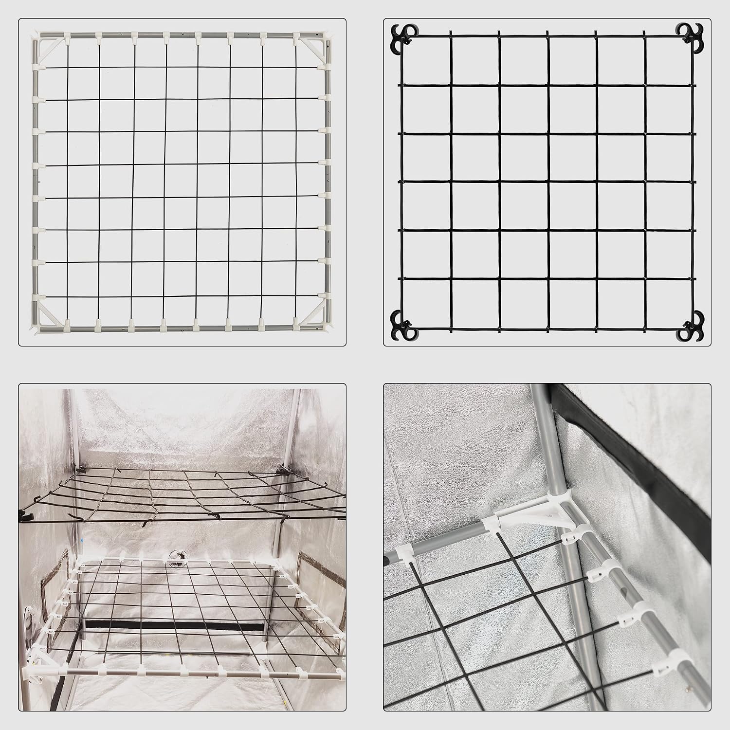 POTLAB® Advanced Scrog net 3x3 Flexible Elastic Trellis Netting Plants Support kit with Poles Prevent Tent Walls Sucking in for Grow Tent 3x3