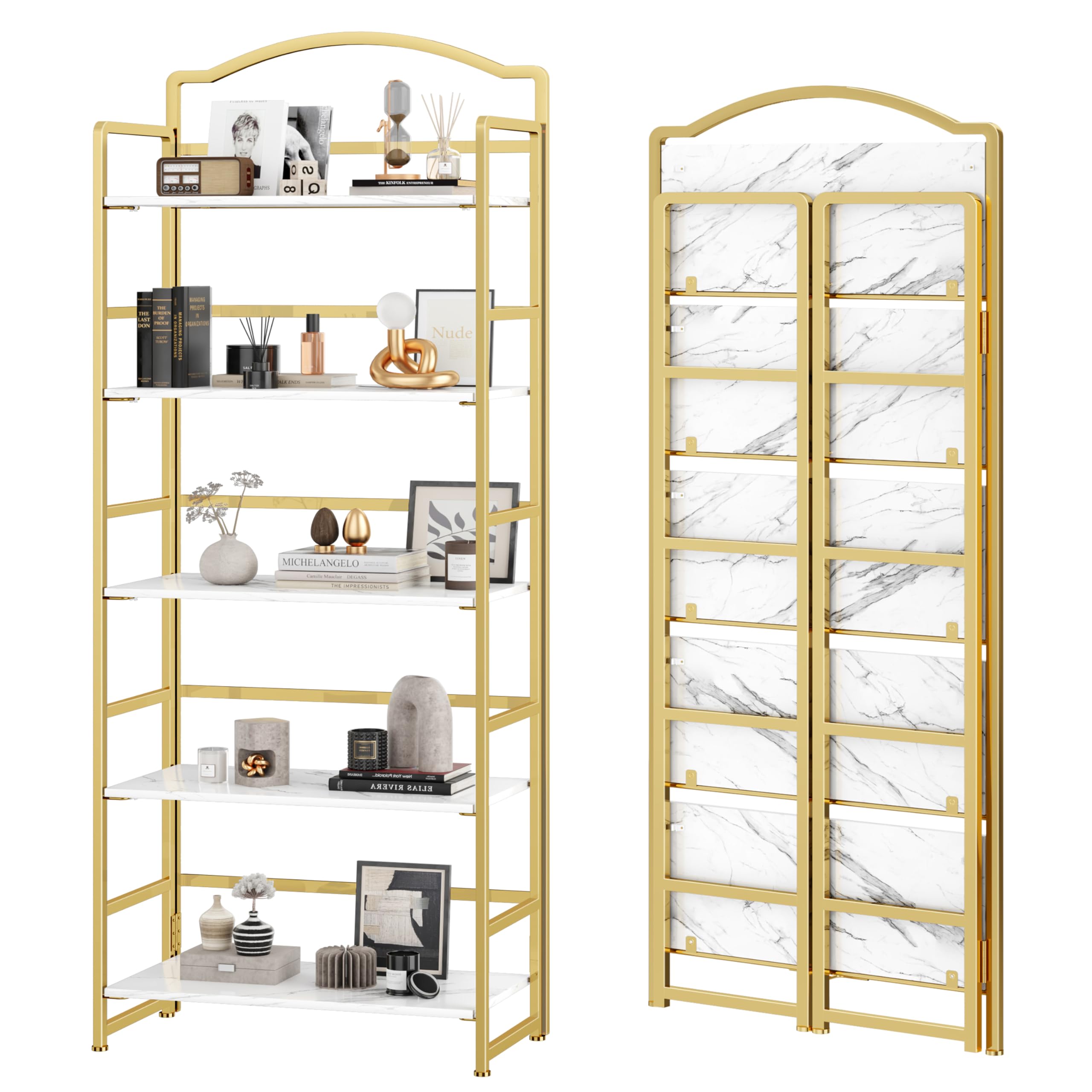 Photo 1 of JSB 5-Tier Folding Bookshelf - White and Gold