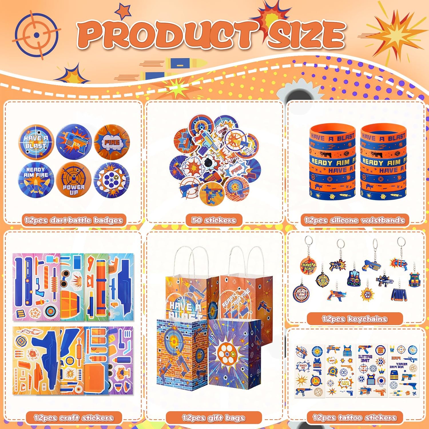 Vanblue 122 Pcs Dart Battle Party Favors Set Battle Theme Birthday Decorations for Kids Boys Girls Classroom School Reward Gift Prizes Wars Goody Treat Bag Stuffers