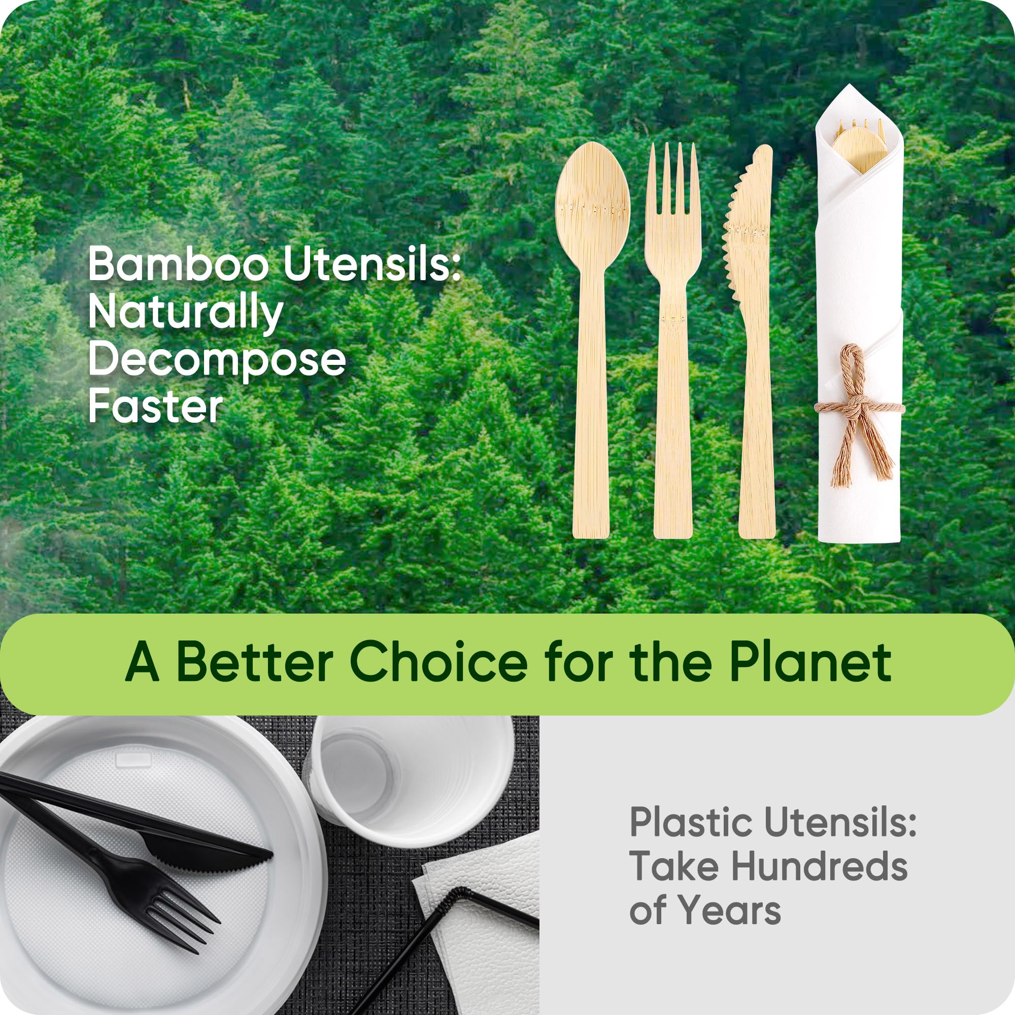 Bamboo Cutlery Set - Eco-Friendly & Disposable -9