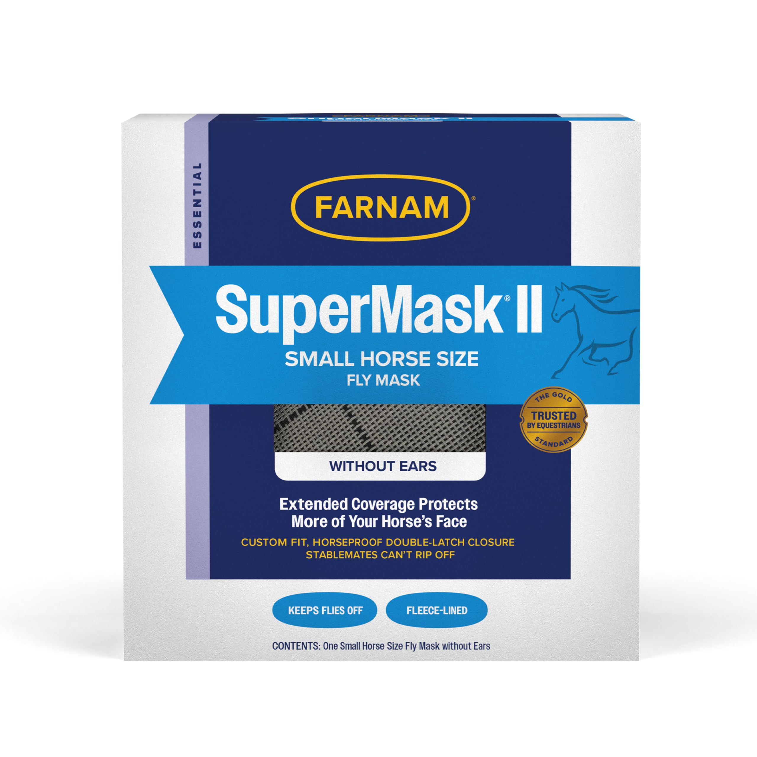 Farnam SuperMask II Masque intégral sans Oreilles pour protéger la tête et Les Yeux Contre Les Insectes nuisibles, Maille Classique structurée avec Bordure en Peluche, pour Petit Cheval/Taille Arabe