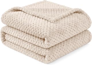 PAVILIA Fleece Throw Blanket for Couch Sofa Bed, Cream Beige 60x80 Twin