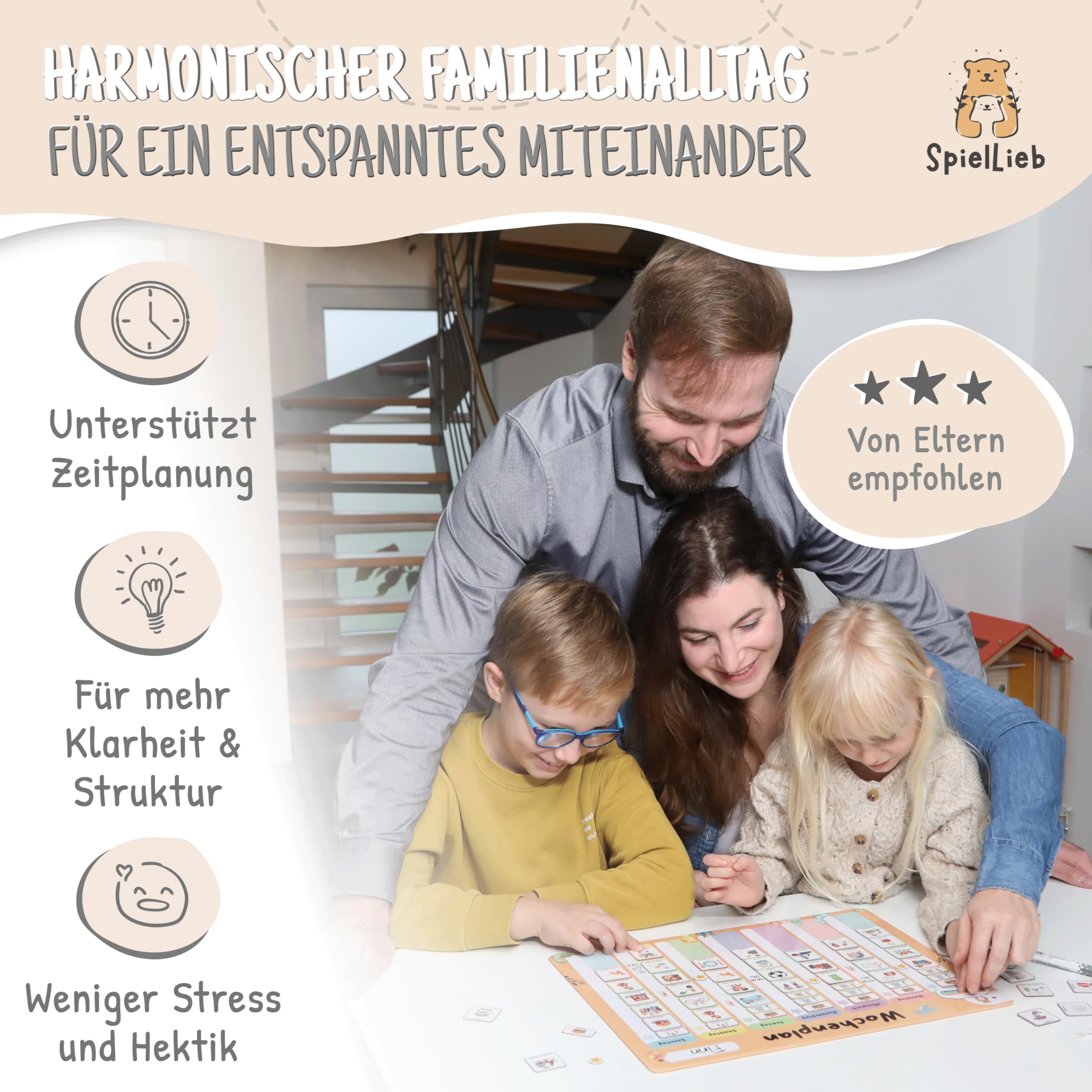 SpielLieb® Montessori Wochenplaner Kinder magnetisch – Magnettafel 216 Magnete, beschreib- & abwischbar – Routine Planer Kinder ideal für Selbstständigkeit & Organisation – Wochenplaner Kinder