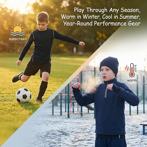 Sanke Boys Compression Shirt Long Sleeve 210GSM Youth Athletic Sports Undershirt for Football Baseball (1 or 3 Pack)