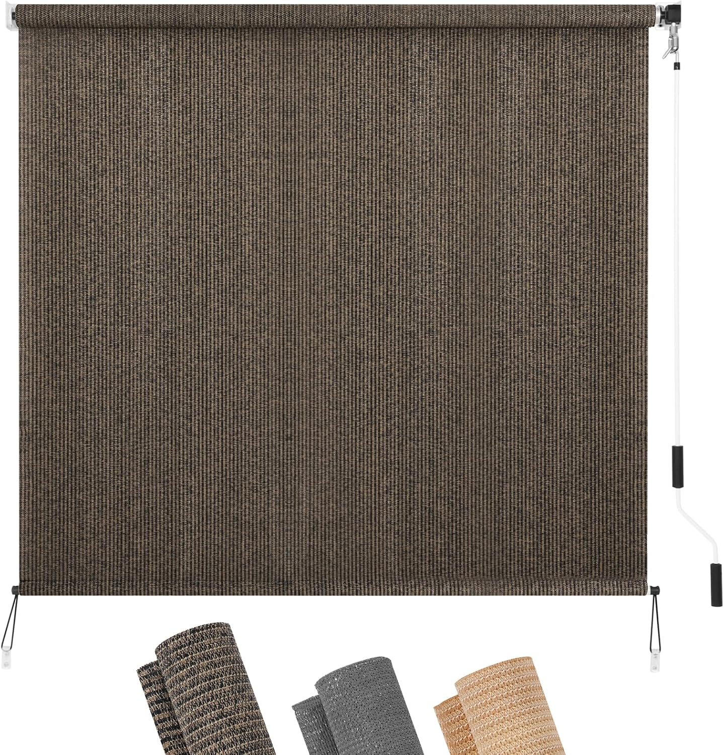 KELIXU Patio Shades Roll Up Outdoor Blind, 8’ W x 8’ H Cordless Sun Shade Privacy Screen with 90% UV Protection Exterior Roller Shade Cloth for Porch Pergola Backyard Windows Balcony, Mocha 96"W x 96"H Mocha