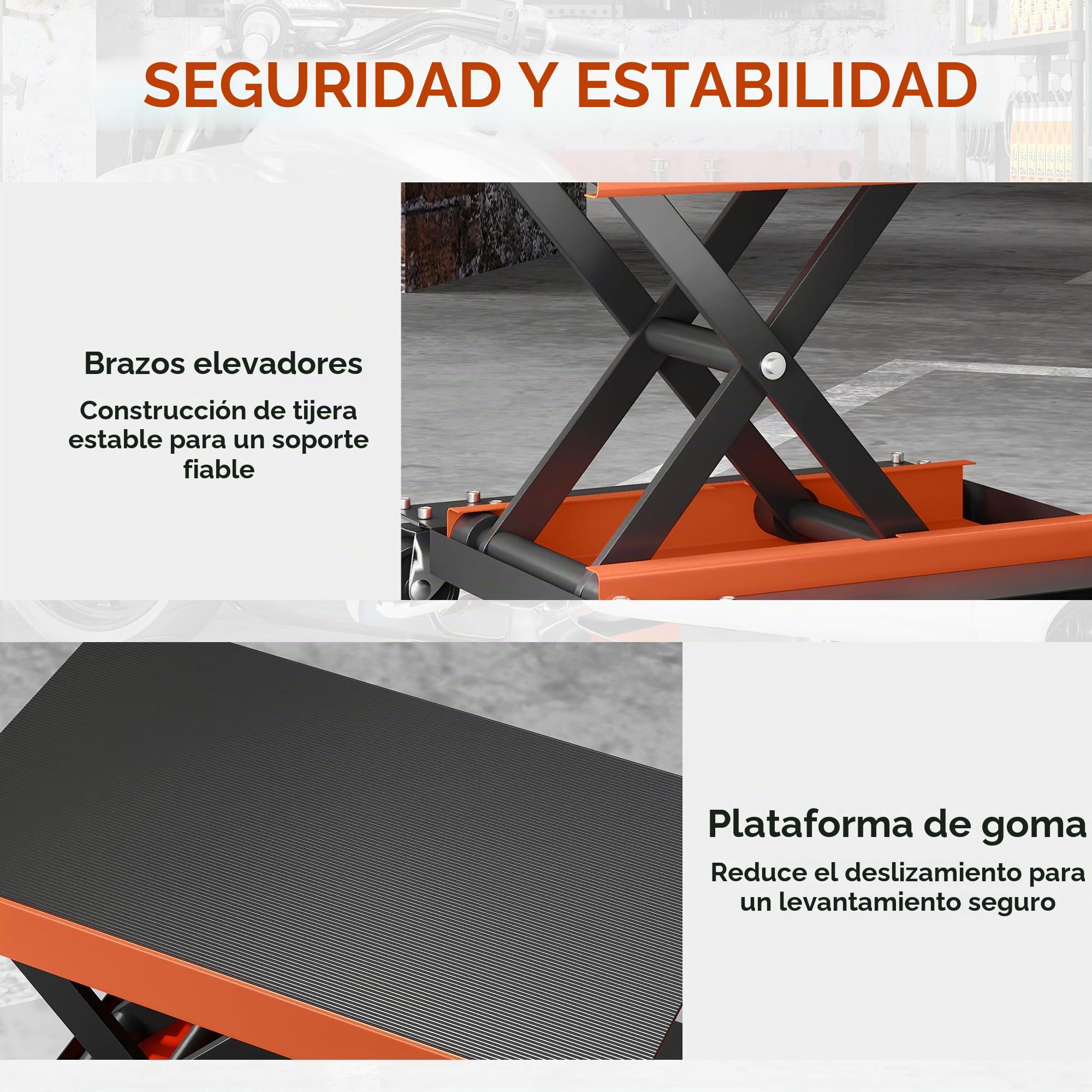 HOMCOM elevador de motos 500 kg elevador de motos 135-390 mm regulable en altura elevador de tijera para reparación de motos en garaje y exteriores