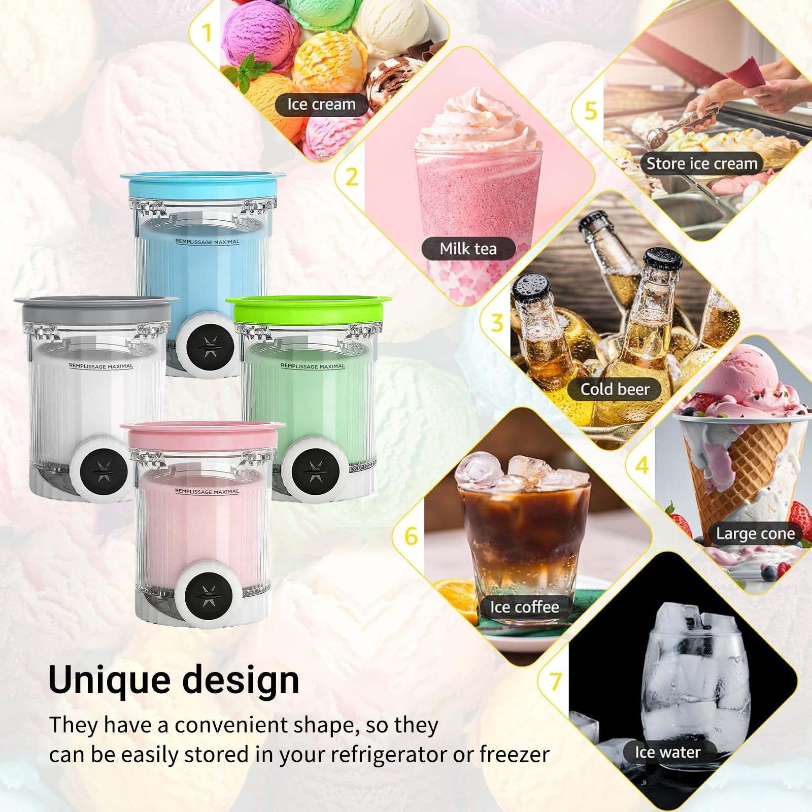 DAZZTIME Behälter für Ninja Creami Deluxe Pints,4 Stück Ersatz für Ninja Creami Deluxe Pints und Deckel,Eisbehälter für Speiseeis,Eismaschine Zubehör,Kompatibel mit NC700/NC701 Series Swirl Eis