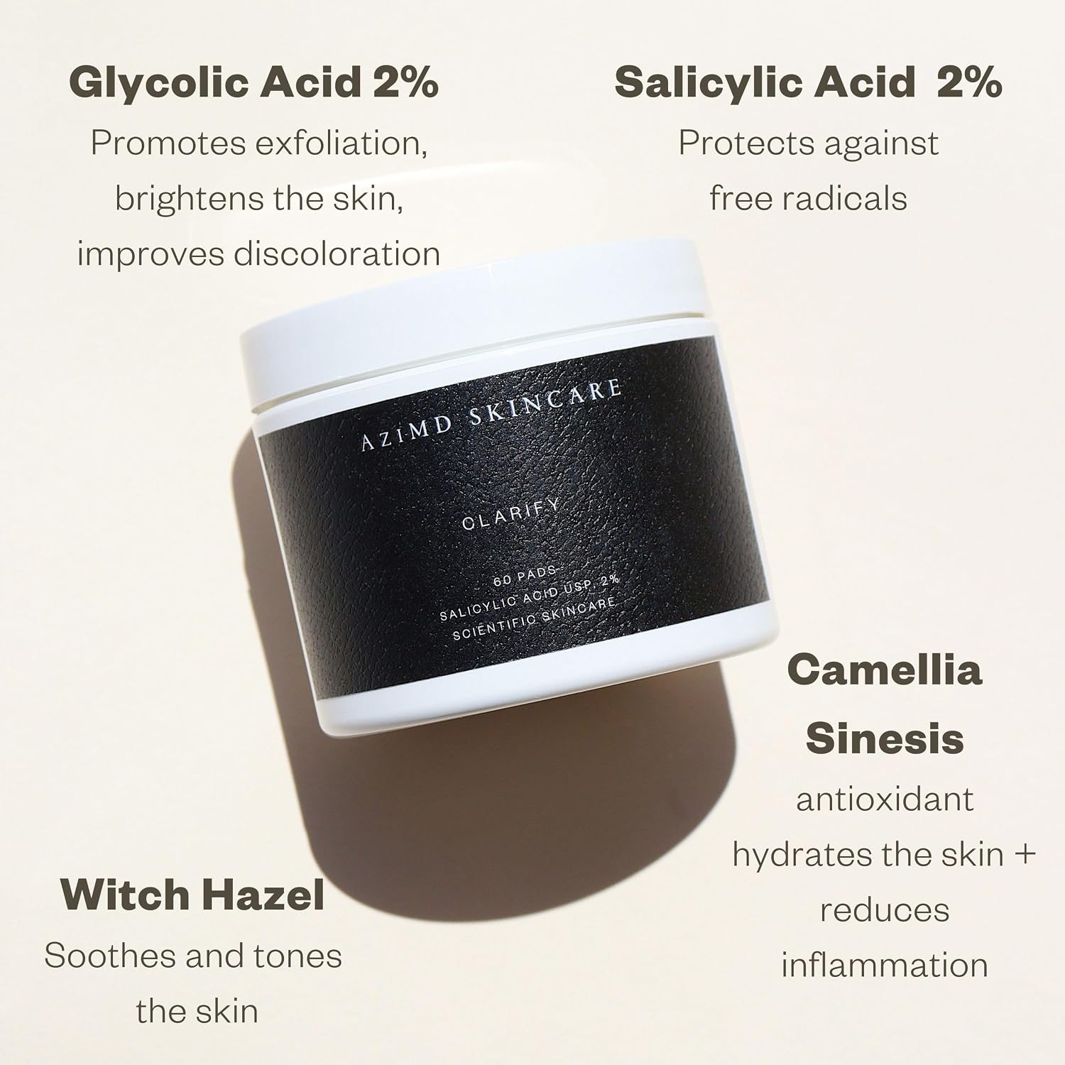 AziMD Skincare Clarify Pads for Face and Body Acne with 2% Salicylic and 2% Glycolic Acid