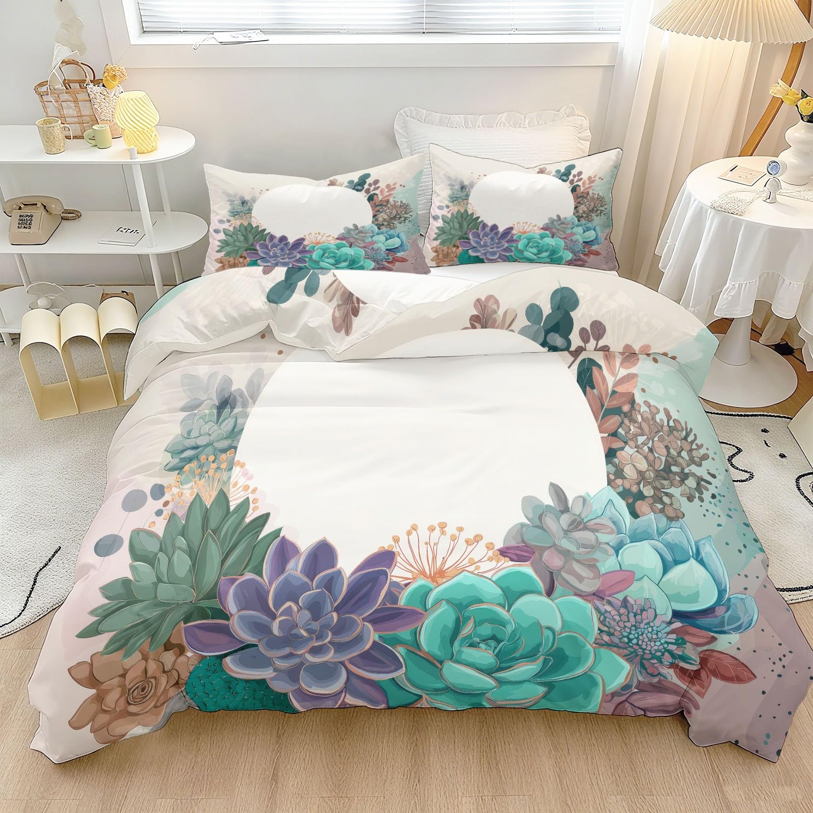 Parure de couette verte fleurs fraîches housse microfine lit 2 personnes 220x240