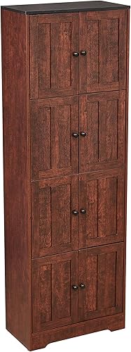 Miniatura 5 de Armario de 72 pulgadas de alto armario de almacenamiento de pared con 8 puertas y 4 estantes para baño cocina sala de estar o dormitorio nogal