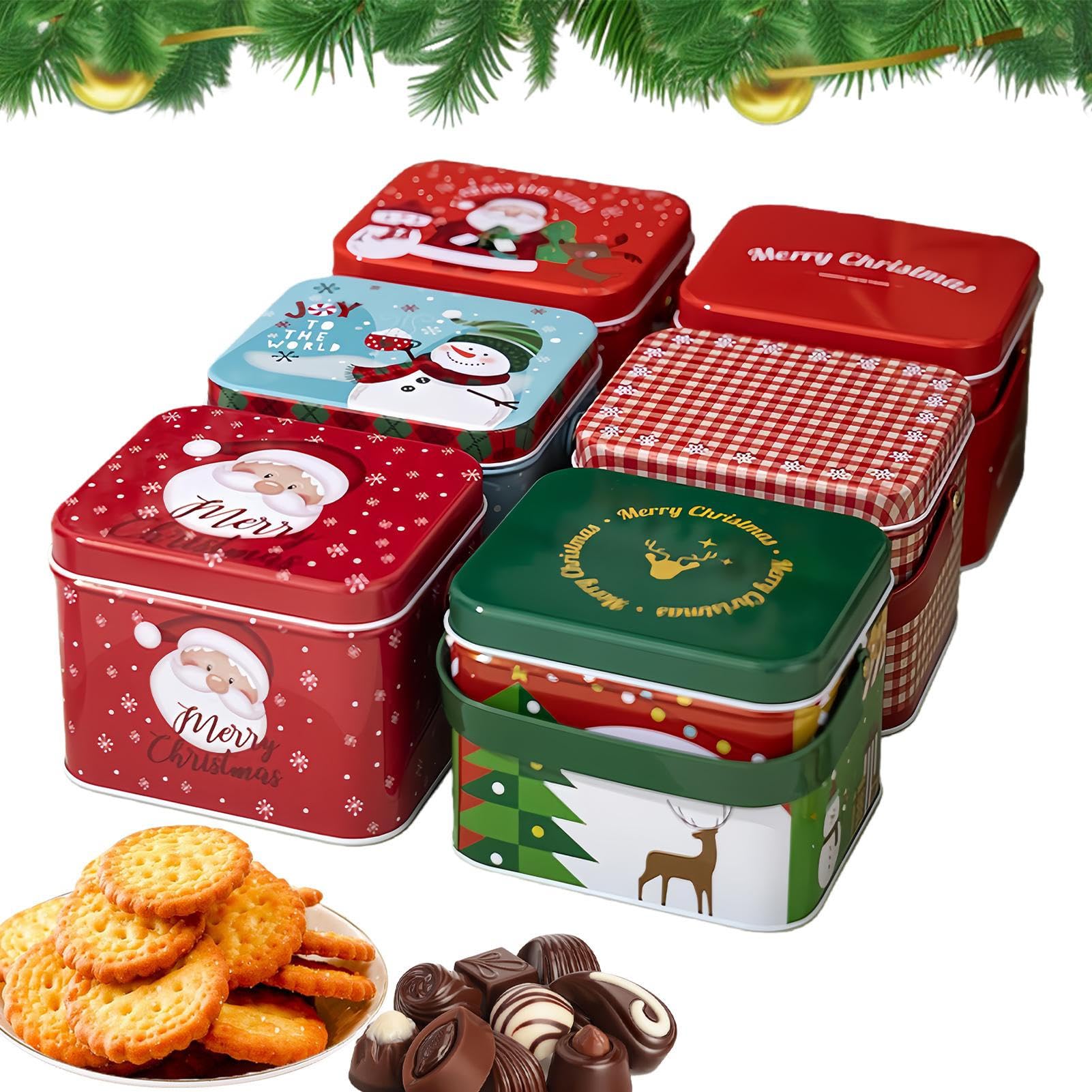 Lattine Biscotti Di Natale 6 Pezzi in Metallo per Natale Riutilizzabile | Contenitori Per Dolciumi In Lattine Festive per Bambini Famiglia Torta Spuntino Lavoretti Cioccolato Regalini per Feste Va