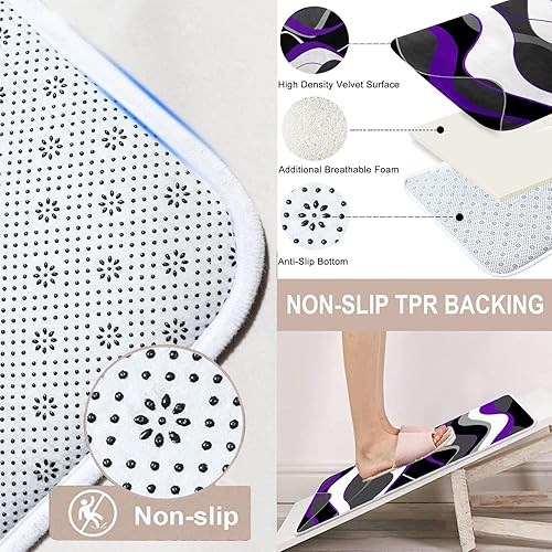 Miniatura 4 de Juego de cortina de ducha con alfombras, morado, blanco, negro, gris, abstracto, moderno, juego de baño con alfombras antideslizantes, cubierta de