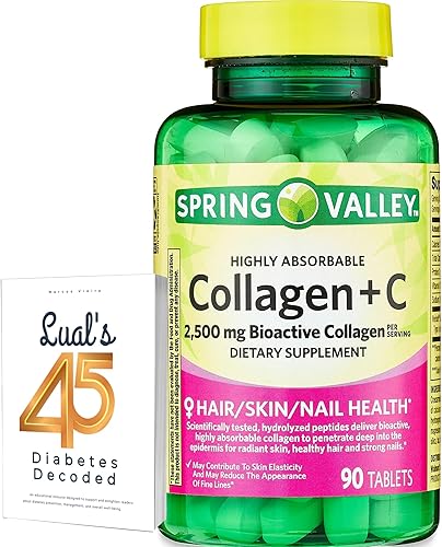 Spring Valley - Tabletas de colágeno + C para la salud del cabello, piel y uñas, 2,500 mg, 90 unidades, altamente absorbentes, paquete de colágeno