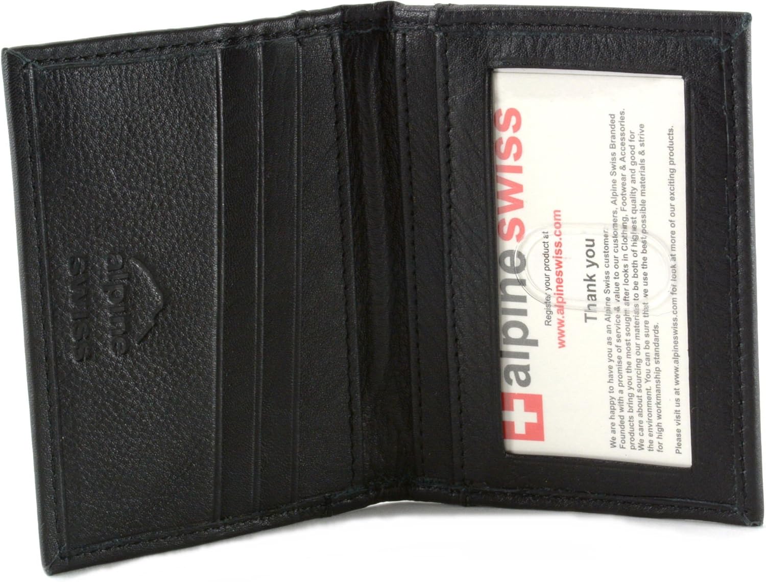 Alpine Swiss Thin Front Pocket Wallet Business Card Case 2 ID Window 6 Card Slot Black - Image 6