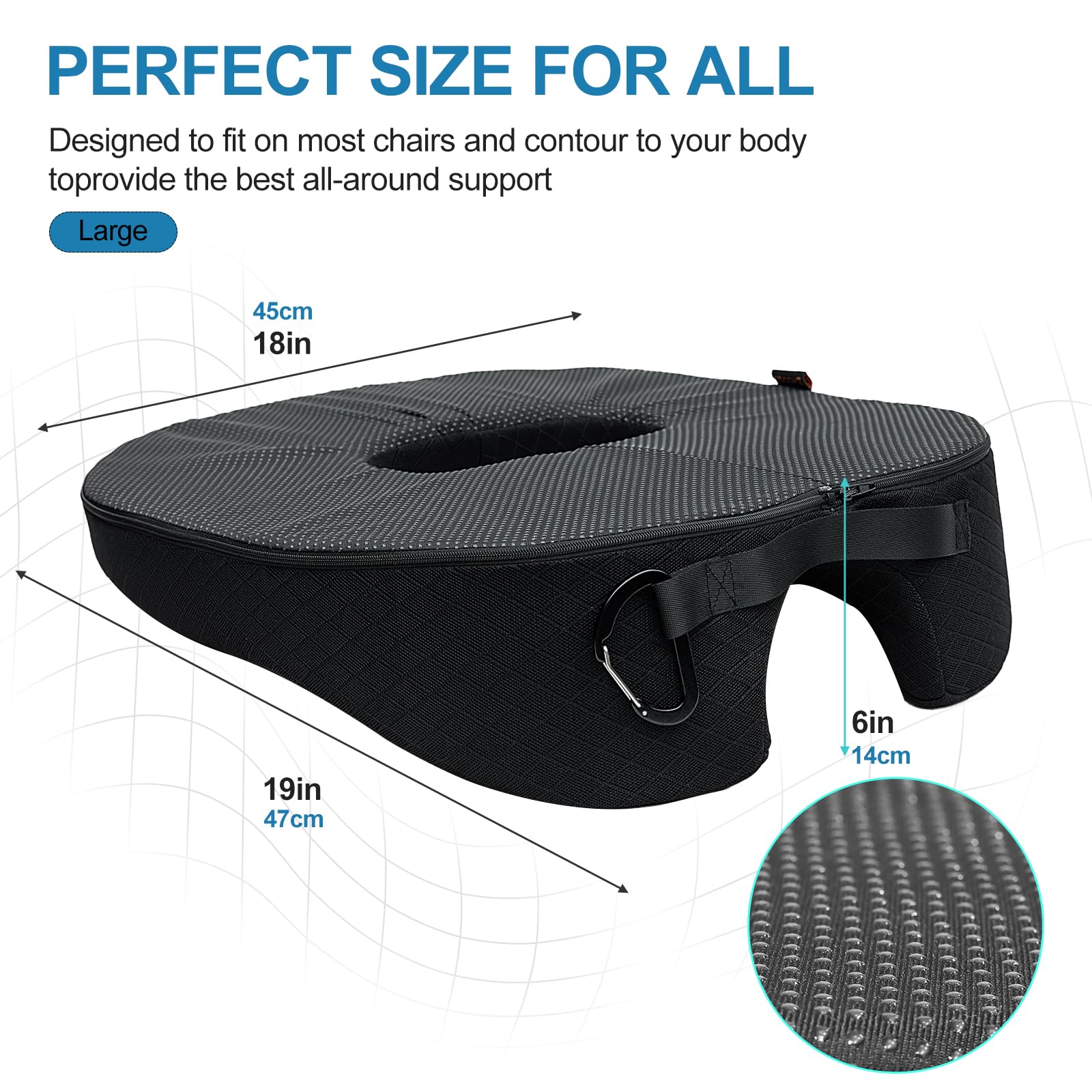 ZHOOGE Cojín de Asiento Anillo de Asiento ortopédico Cojín para coxis y hemorroides, Anillo de Asiento de Donut para automóvil, sofá, Oficina y Silla de Ruedas, Large 18.5 x 17.5 x 5.5 in