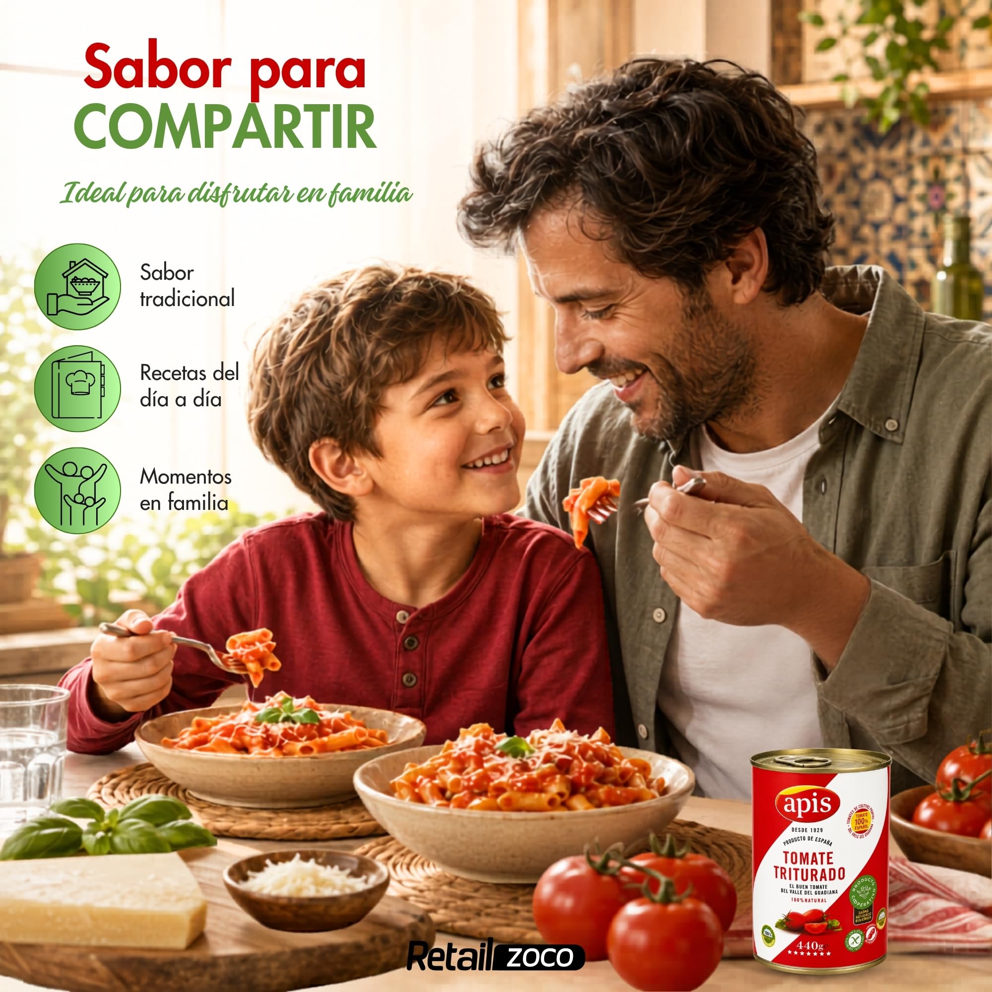 Tomate Triturado Apis, Tomate Natural en lata, Tomate 99.4%, sal y corrector de acidez, Sin Gluten, Producto Español, exquisito sabor, aroma y consistencia, Contiene 12 Latas de 400 gr