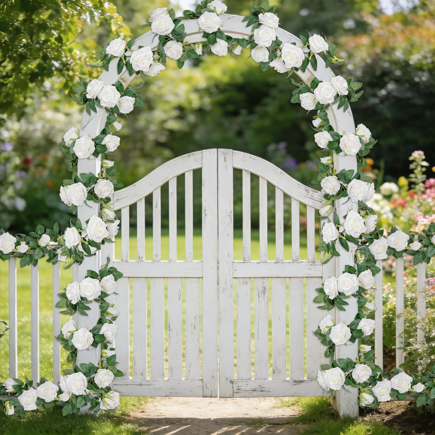 U'Artlines 3 Pack Artificial White Rose Vines Floral Garlands Total 19.5 Ft Fake Vine Silk Flower Garland for Indoor Outdoor Home Wedding Arch Garden Wall Decoration