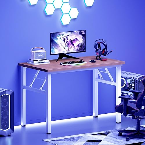 Miniatura 7 de DlandHome Escritorio plegable pequeño de 31.5 pulgadas, escritorio de computadora para oficina en casa, mesa plegable para espacios pequeños, no