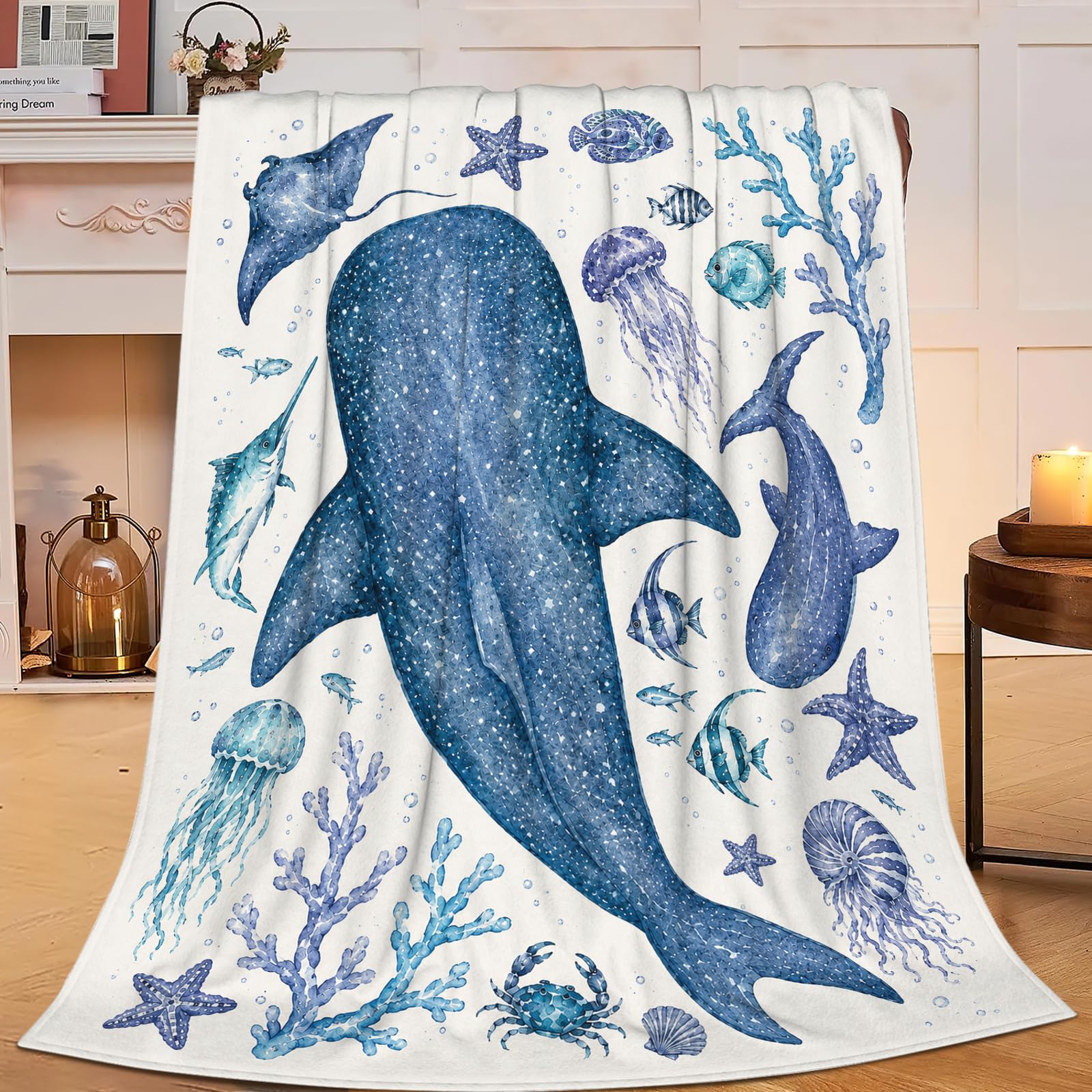 Mecowcm Ocean Life Whale Shark Throw Blanket Decor Gifts Stuff 40"x50"
