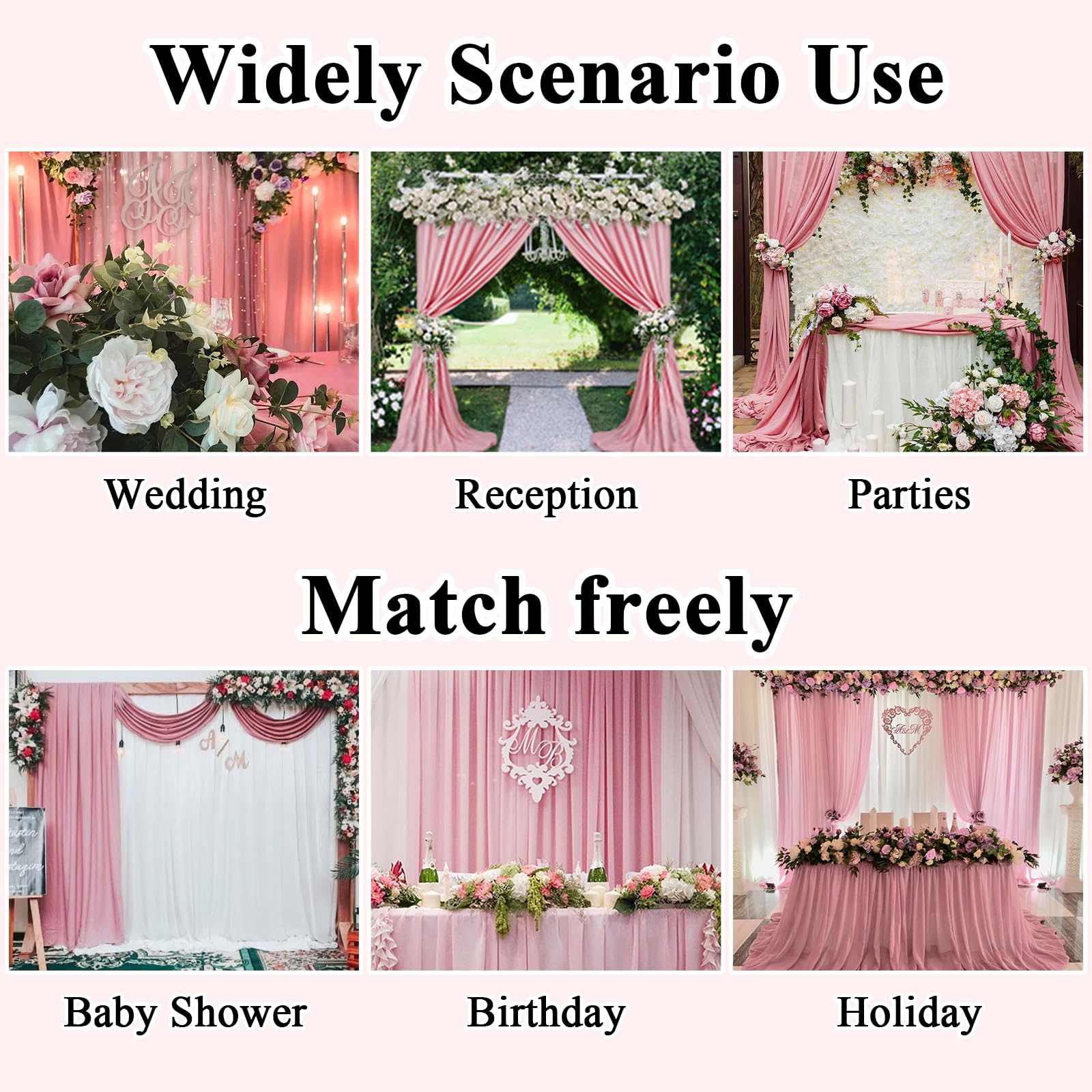 Lot de 2 rideaux de fond or rose pour mariage, fête prénatale, anniversaire, photo, fête à la maison, 3 x 3 m