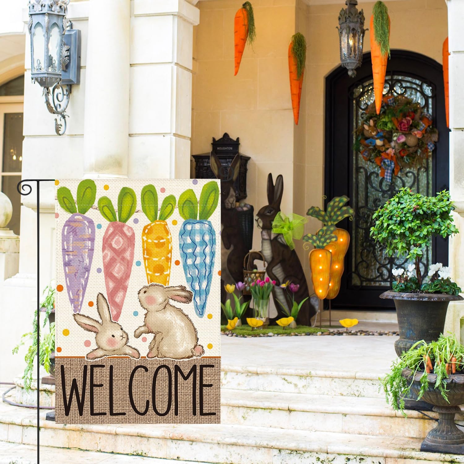 AVOIN colorlife Welcome Easter Garden Flag 12x18 Inch Double Sided Outside, Bunnies Carrots Yard Outdoor Decoration Colorful - Image 2