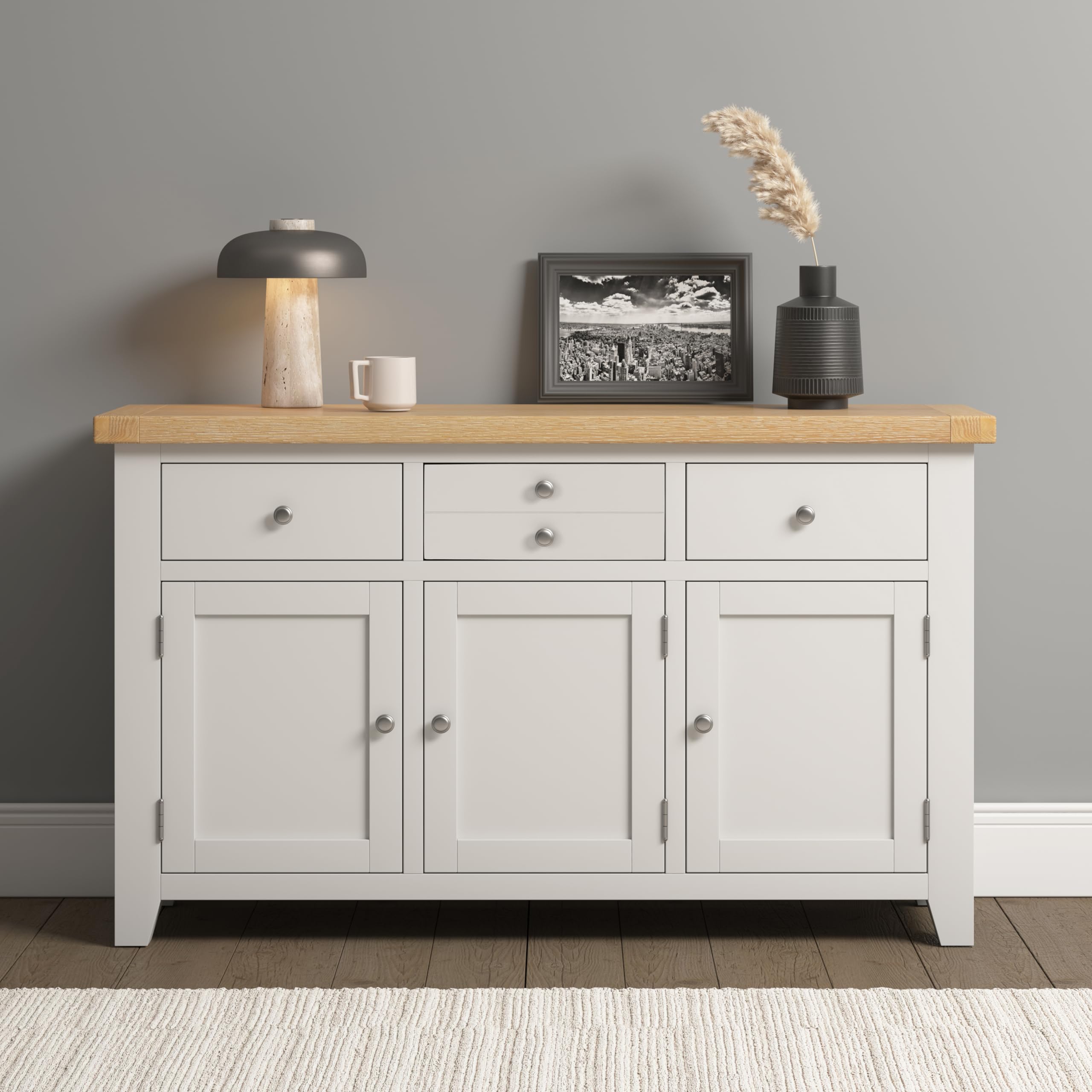 Seconique Windsor 3 Door 3 Drawer Sideboard - Fully Assembled - Ivory