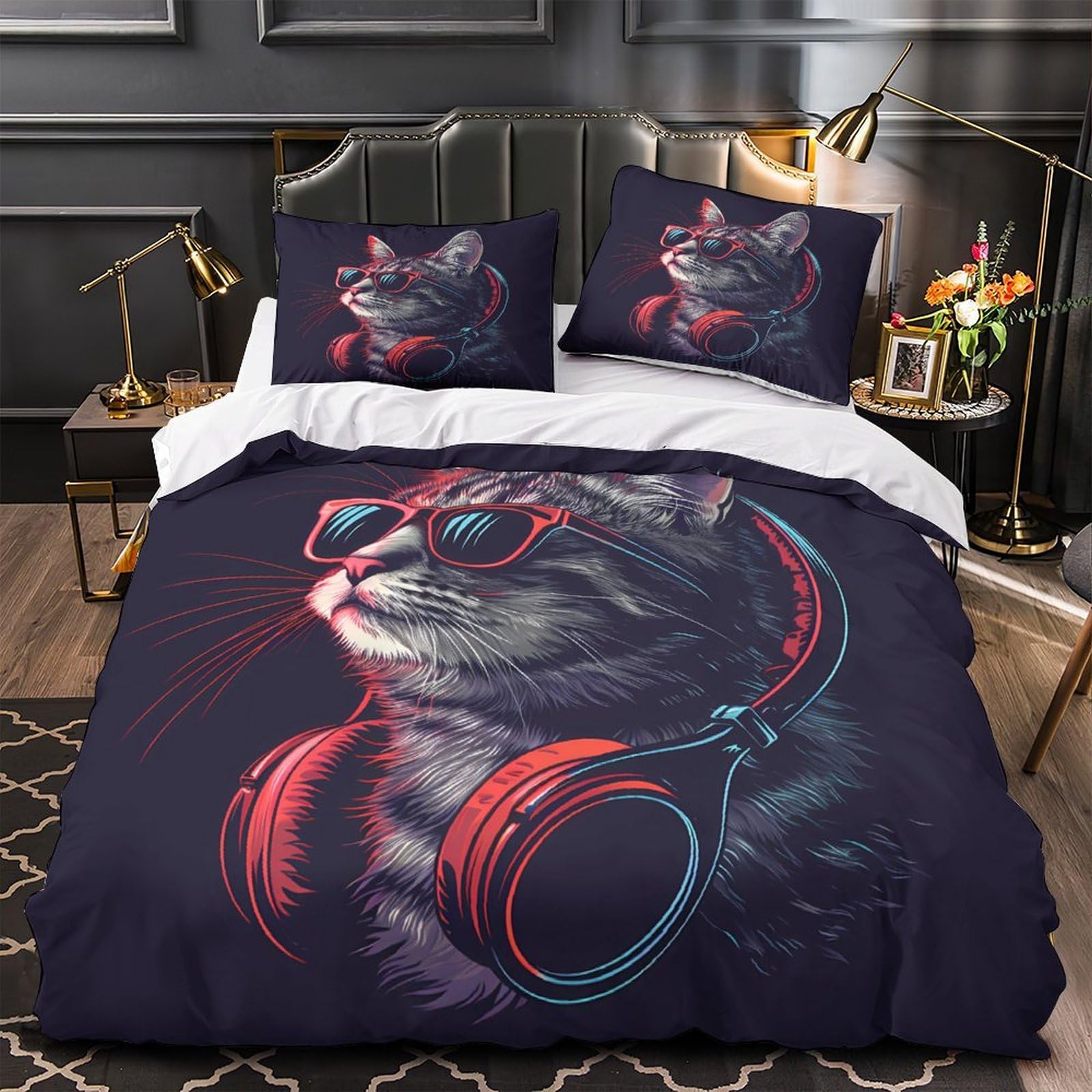 Housse de couette chat cool anti acarien fermeture éclair lit enfant 140x200