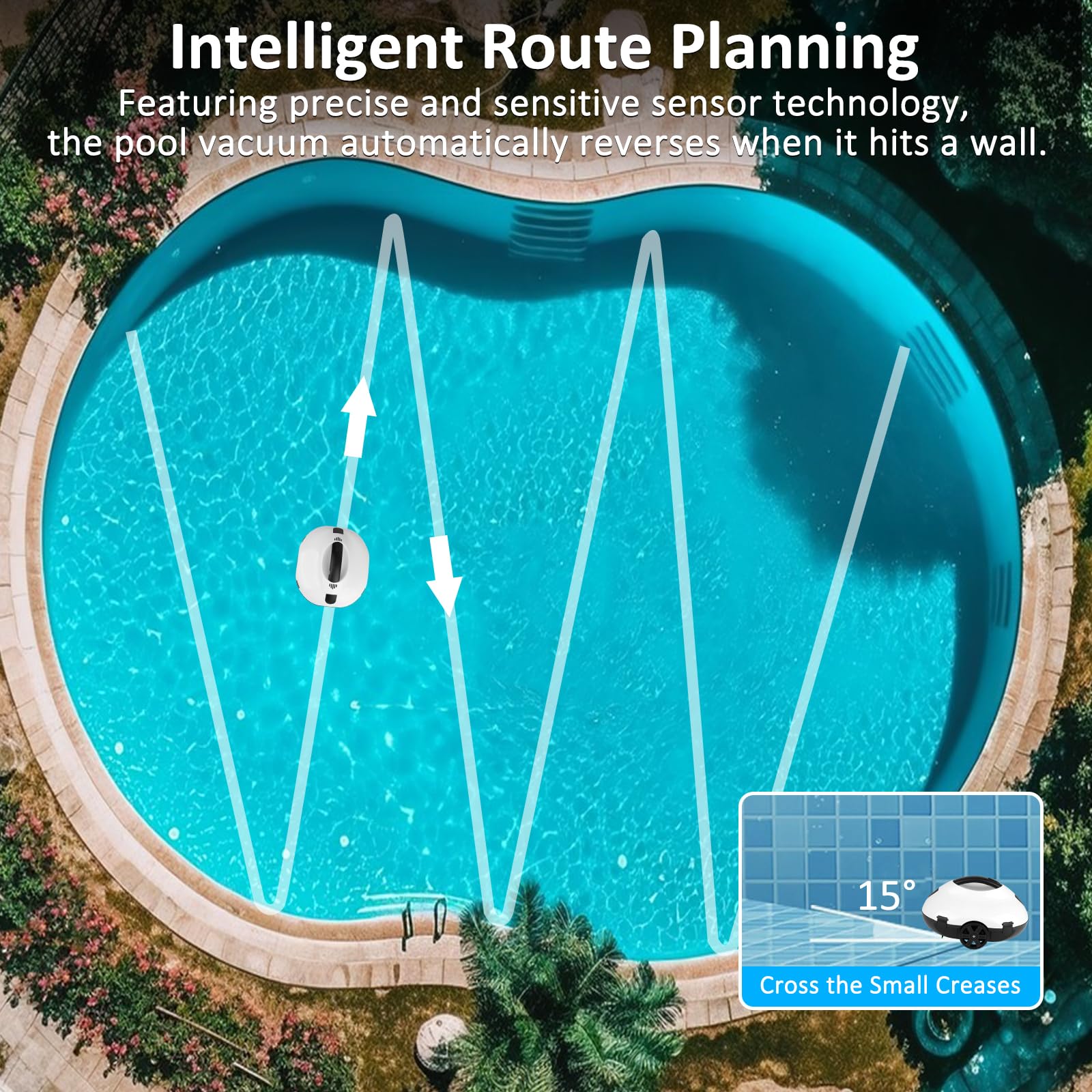 Robot nettoyeur de piscine sans fil de 130 minutes d'autonomie, léger, automatique et portable, 5200 mAh, charge rapide, puissant pour piscine hors sol jusqu'à 80 m² (blanc)
