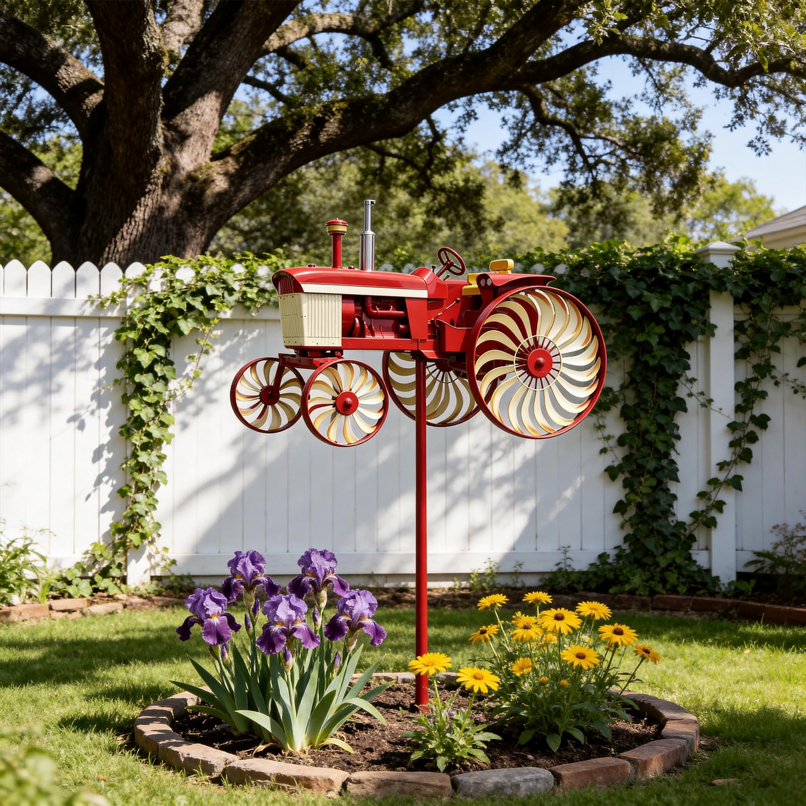 Molino de viento decorativo de metal con ruedas giratorias, talla de tractor, molino de viento decorativo para patio y patio GA
