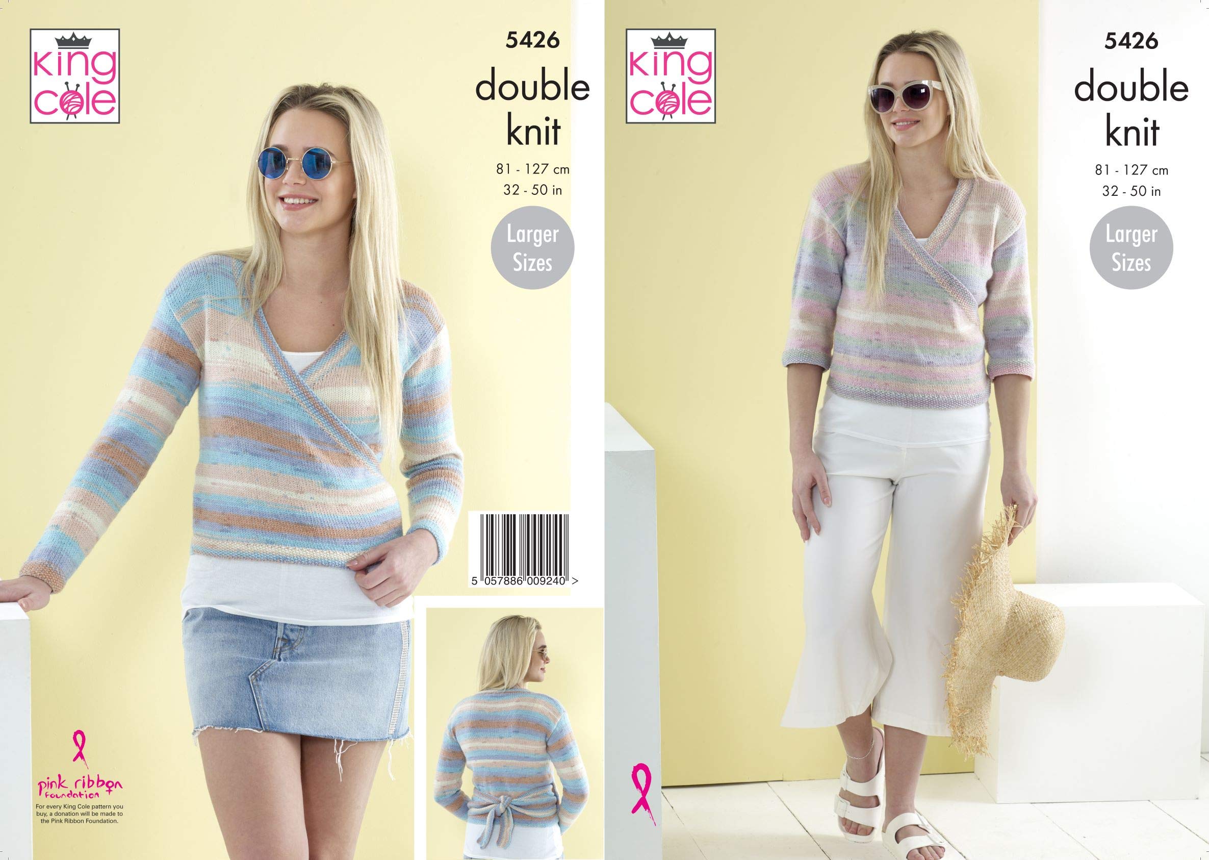 King Cole Ladies Double Knitting Pattern Long or 3/4 Sleeve Wrap Cardigans 5426