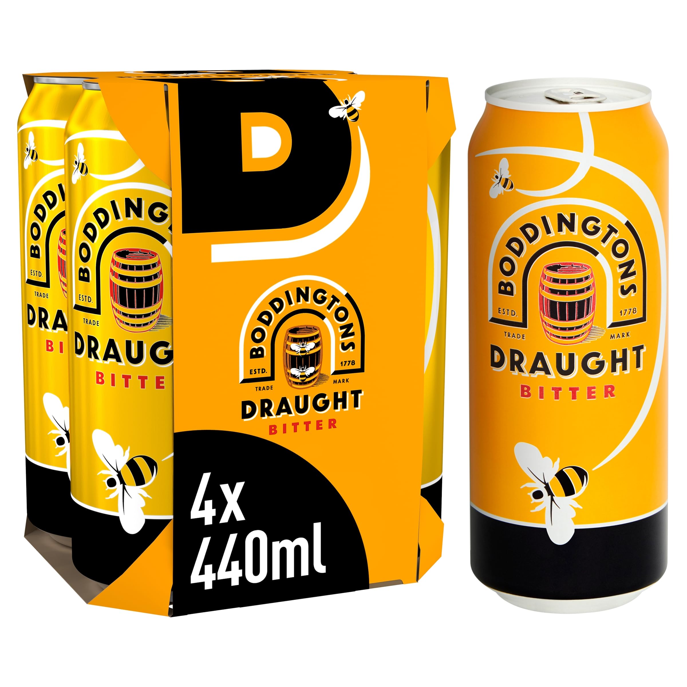Boddingtons Draught Bitter Beer, 4 x 440ml cans