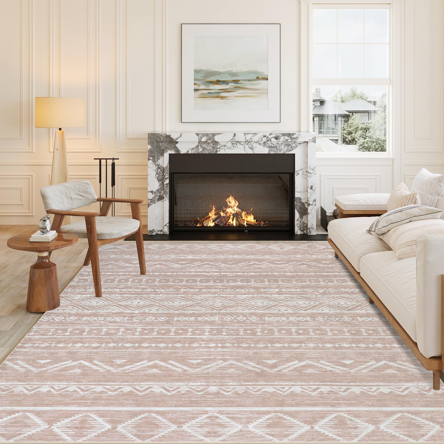 WondRg 8x10 Boho Area Rug Washable Non Slip Soft Large Bedroom Living Room Throw Rug Moroccan Printed Laundry Dining Room Indoor Carpet, Taupe