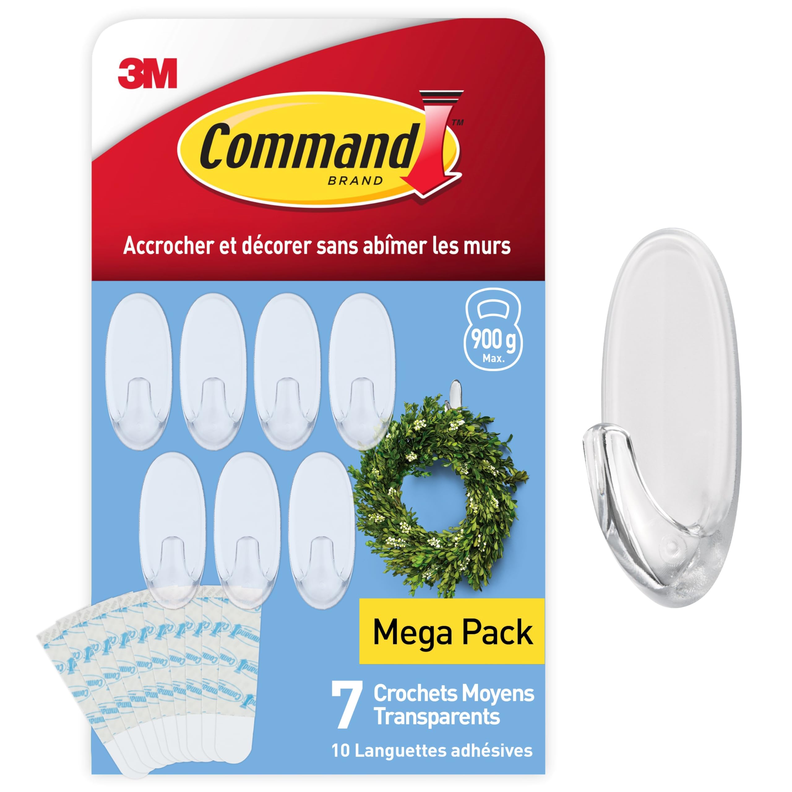 Command Crochets de Fixation, Lot de 20 Mini-Crochets Transparents et de 24 Petites Bandes Adhésive - Pour la Décoration des Guirlandes Lumineuses, Accrochage Sans Dommage
