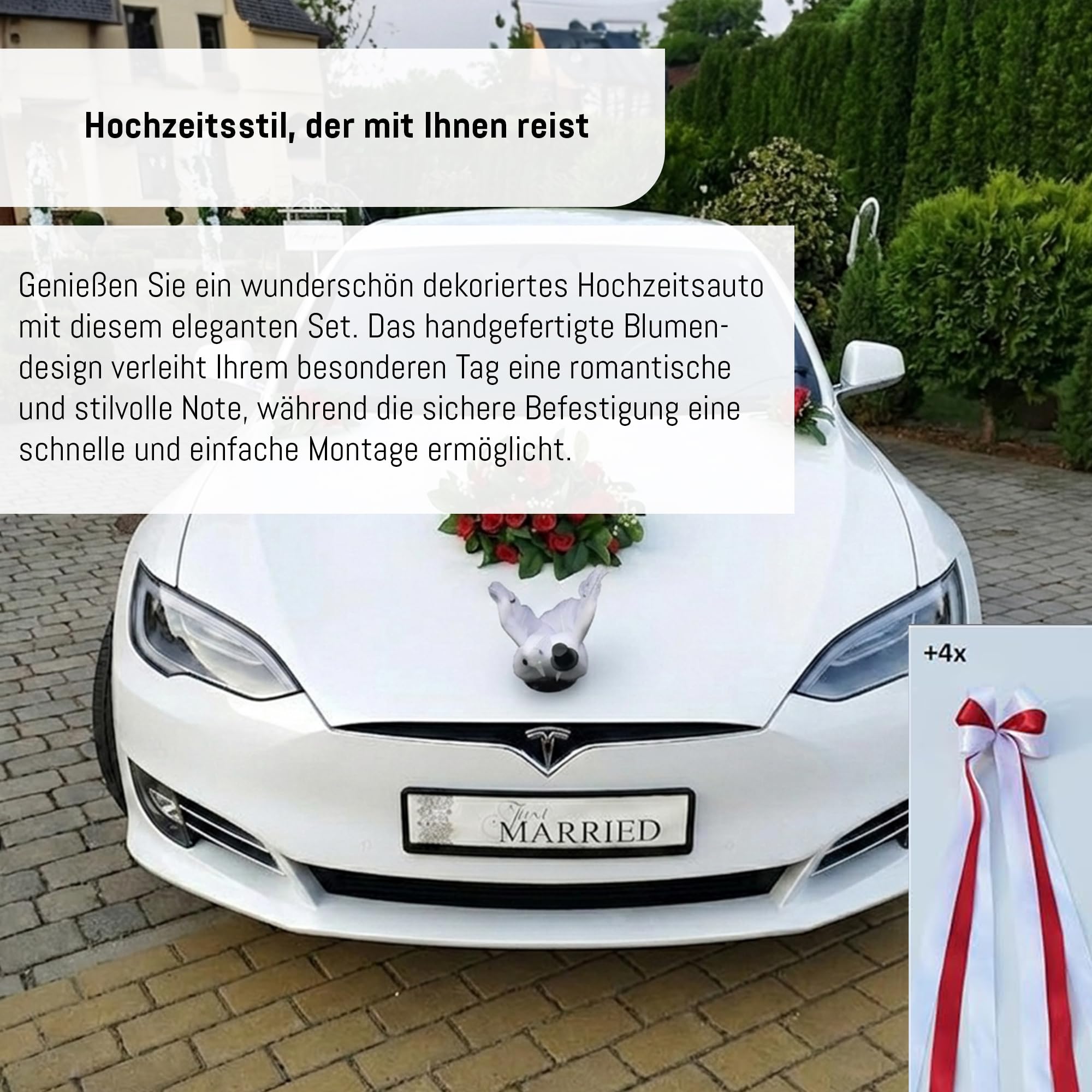 ECHTER ROSESTRAUSS Autoschmuck Braut Paar Rose Deko Dekoration Autoschmuck Hochzeit Car Auto Wedding Deko (Rot)