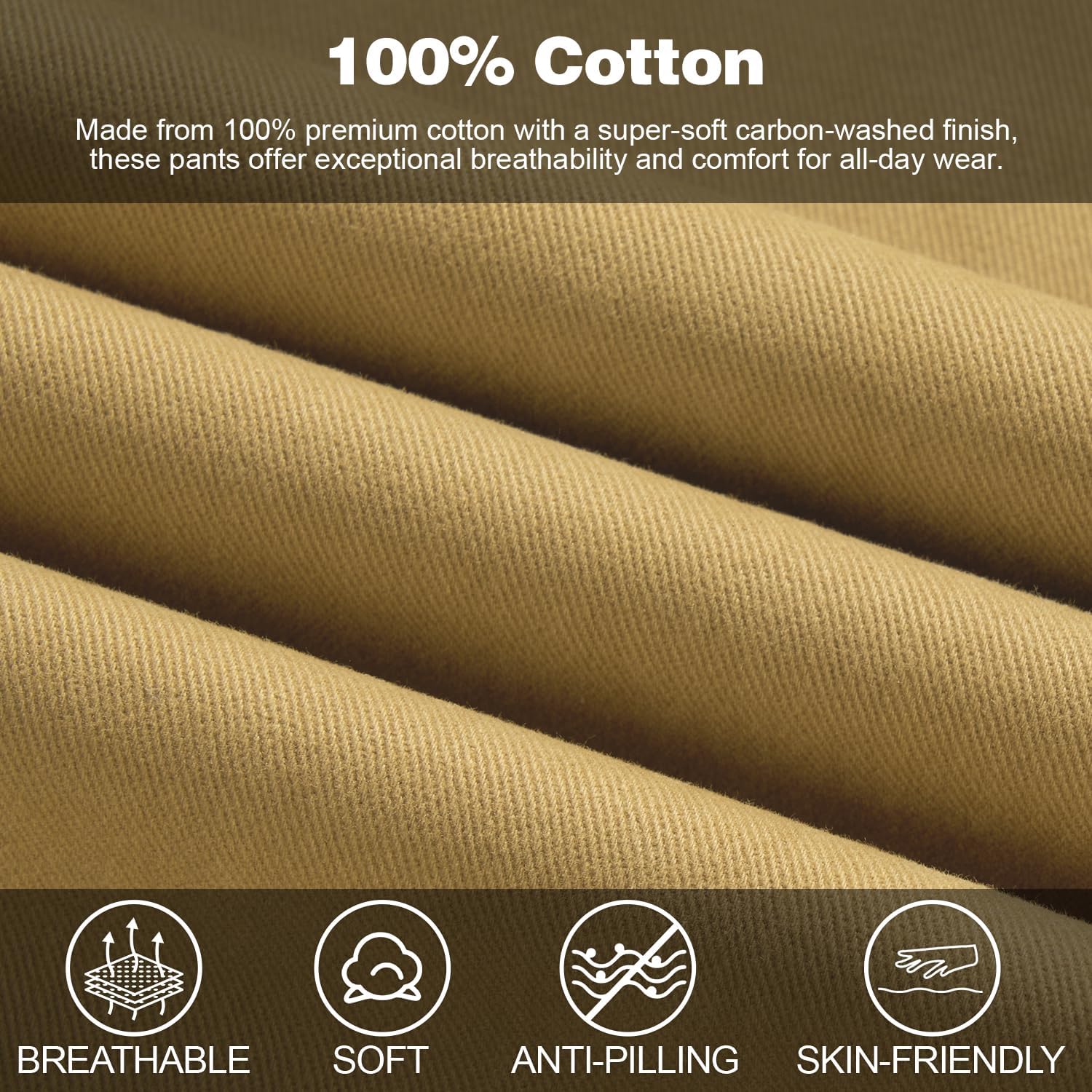 LETAOTAO Men's Big and Tall Cotton Relaxed Soft Fit Twill Pants Elasticized Comfort Waistband with Zipper Fly and Pockets - Image 3