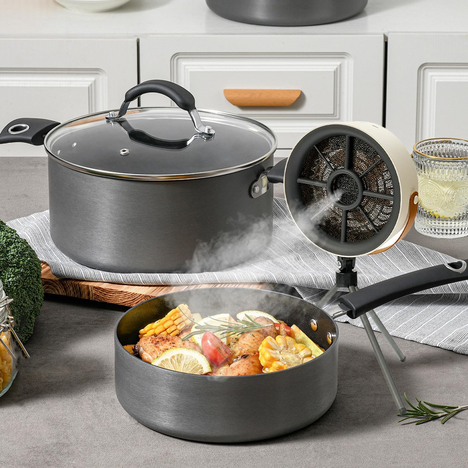 Cappa aspirante compatta da scrivania, 3 velocità, alimentata da | Ventilatore estrattore per Hot Pot, picnic, barbecue, cucina interna ed esterna, campeggio,