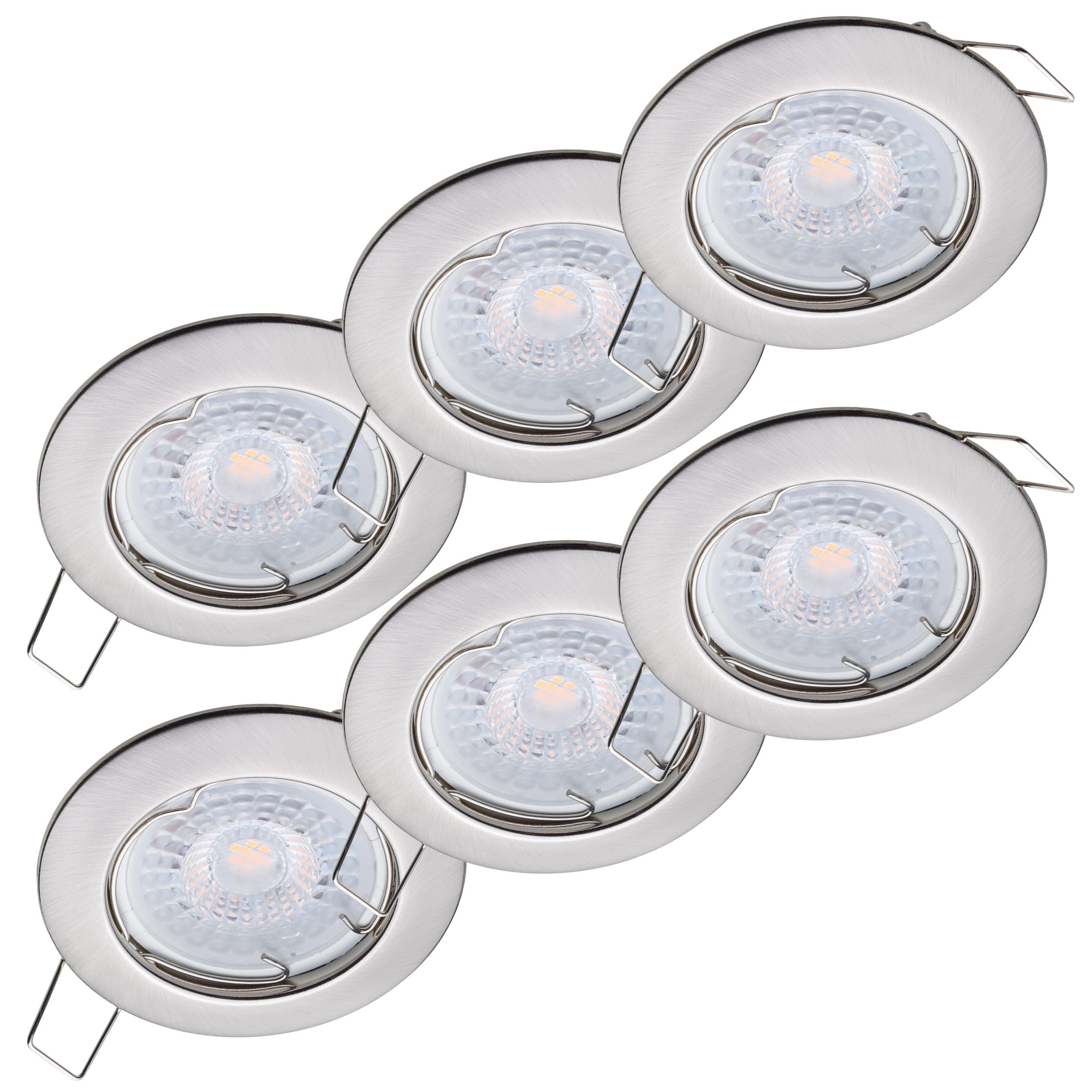 Oktaplex 6x Sedan LED Spots 230V Stufenlos dimmbar 3000K Warmweiß | 22mm Einbautiefe, Lochmaß 60mm, 5W, 380lm, 110° Deckenspot Sedan Edelstahl gebürstet, ultra flach