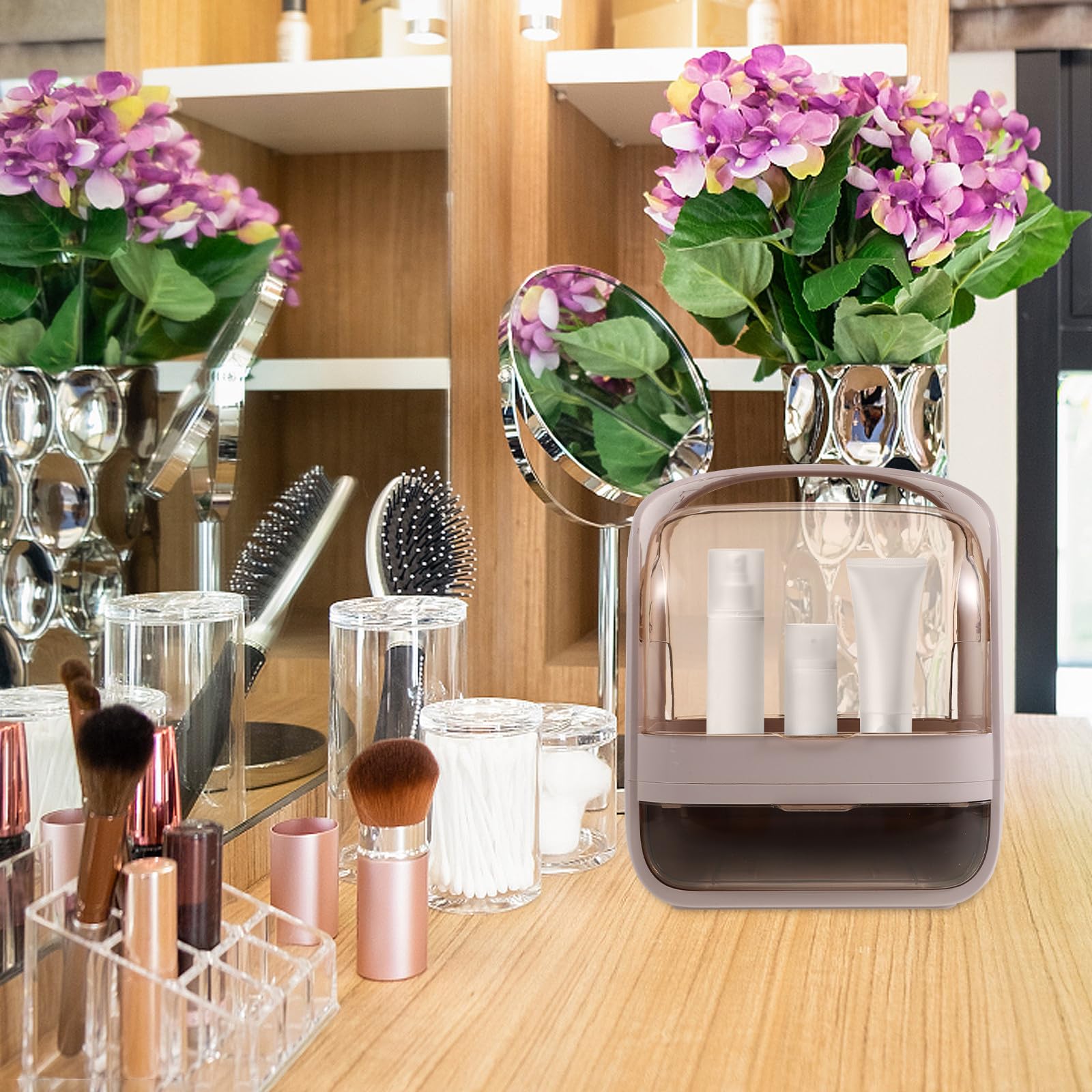 Organizador de Maquillaje Grande con Tapa, Abs, Portátil para Tocador