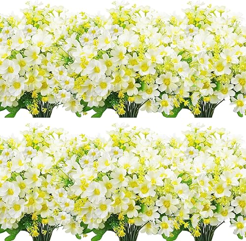 Uieke 6 paquetes de flores artificiales de margaritas para exteriores, resistentes a los rayos UV, flores falsas que no se decoloran, plantas de