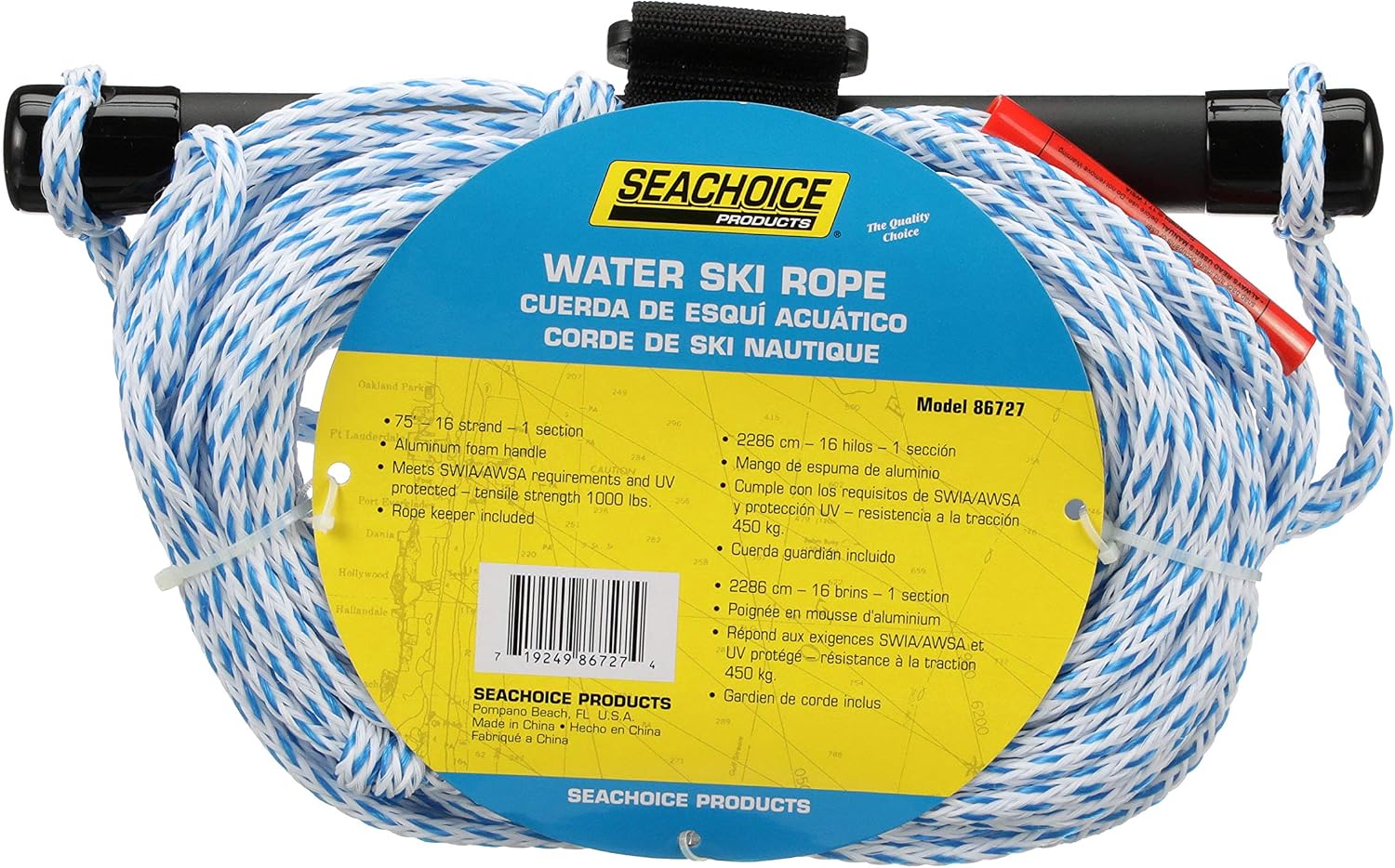 Seachoice Water Ski Rope, 75 Ft. Long, 12 in. Handle w/Foam Grip