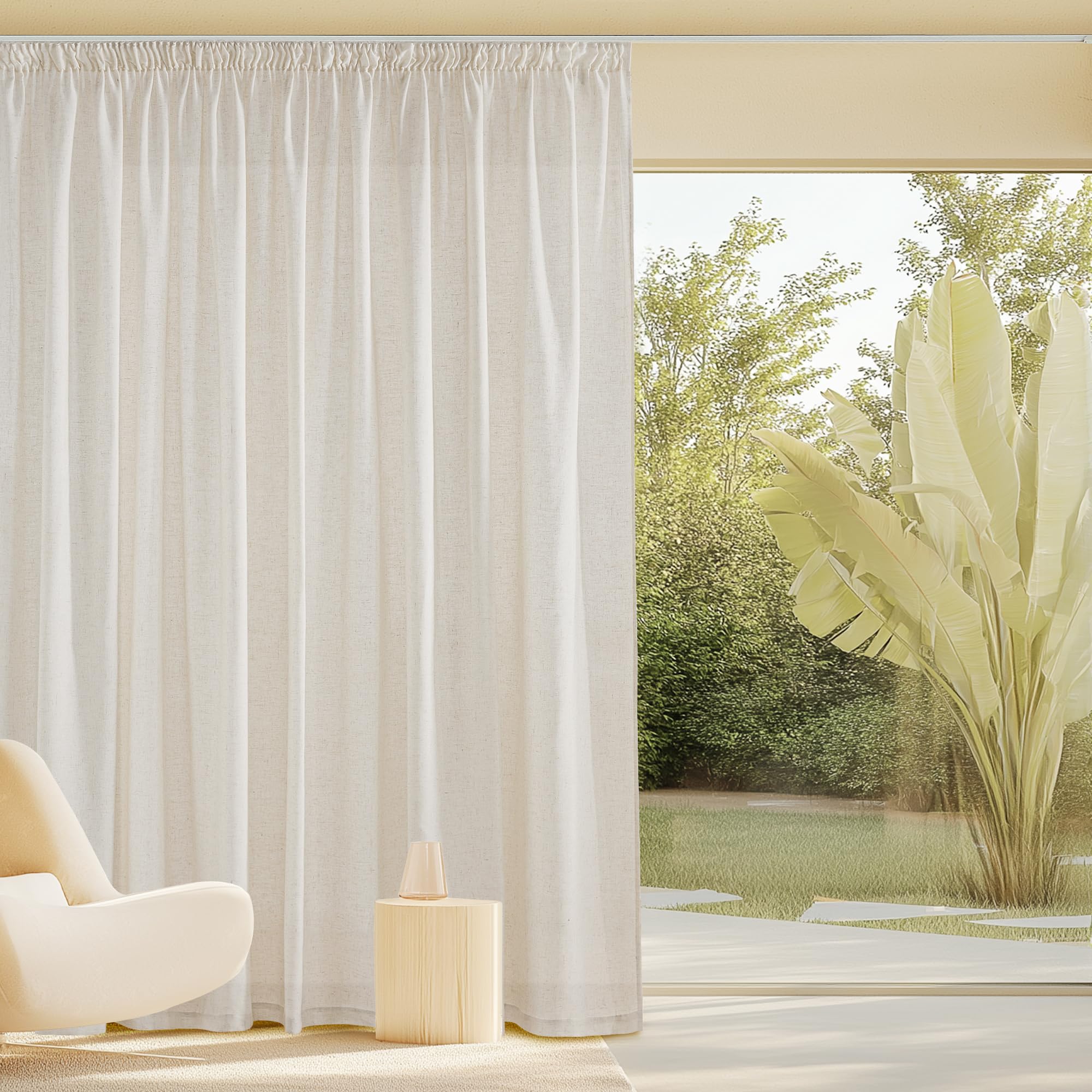 PONY DANCE Cortinas Lino Beige para Salon Modernas 300x260cm(AnxAl), Cortinas y Visillos Dormitorio Semi-Translucidas de 3 Metros para Riel, 1 Pieza, Crema Global Recycled Standard Global Recycled Standard OEKO-TEX STANDARD 100 Global Recycled Standard