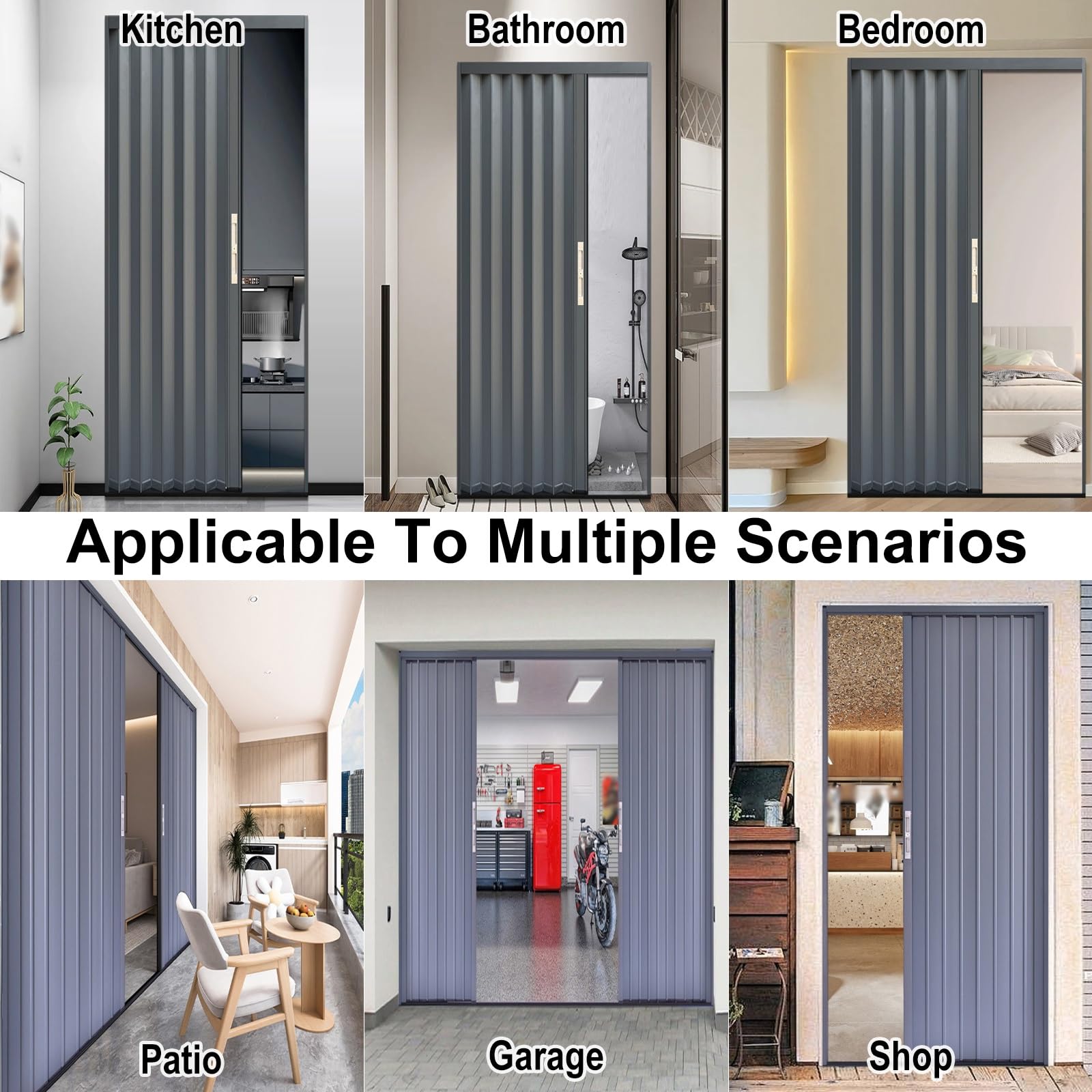 Porte coulissante Porte Accordéon en Alliage D'aluminium avec Serrure, Porte Pliante Grise pour Intérieur/Extérieur, Séparation Coulissante pour Dressing/Salle de Bain(40x40cm)