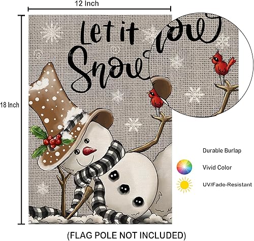 Miniatura 5 de Banderas de jardín de invierno para decoración exterior, bandera de patio pequeña con diseño de muñeco de nieve gris Let it Snow, Navidad,