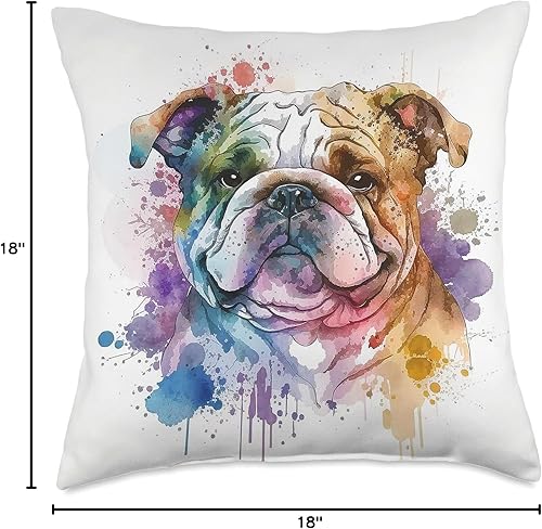 Miniatura 4 de English Bulldog Items English Bulldog - Almohada de arte de acuarela, 18 x 18 pulgadas, multicolor