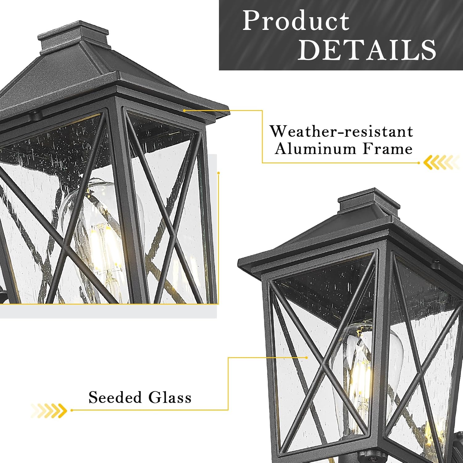 Darkaway Outdoor Wall Light Fixture,2pcs Outside Porch Lights Wall Mounted Seeded Glass Exterior Waterproof Lantern Modern E26 Socket Wall Sconce Lighting for Front Door Yard Patio