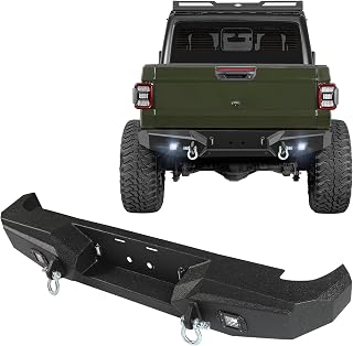 Rear Bumper Fit for Jeep Gladiator JT 2020 2021 2022 2023 2024 2025 2/4 Door Full Width Steel Off Road Rear Bumper W/2 Lights 4 Sensor Holes D-Rings Textured Black Back